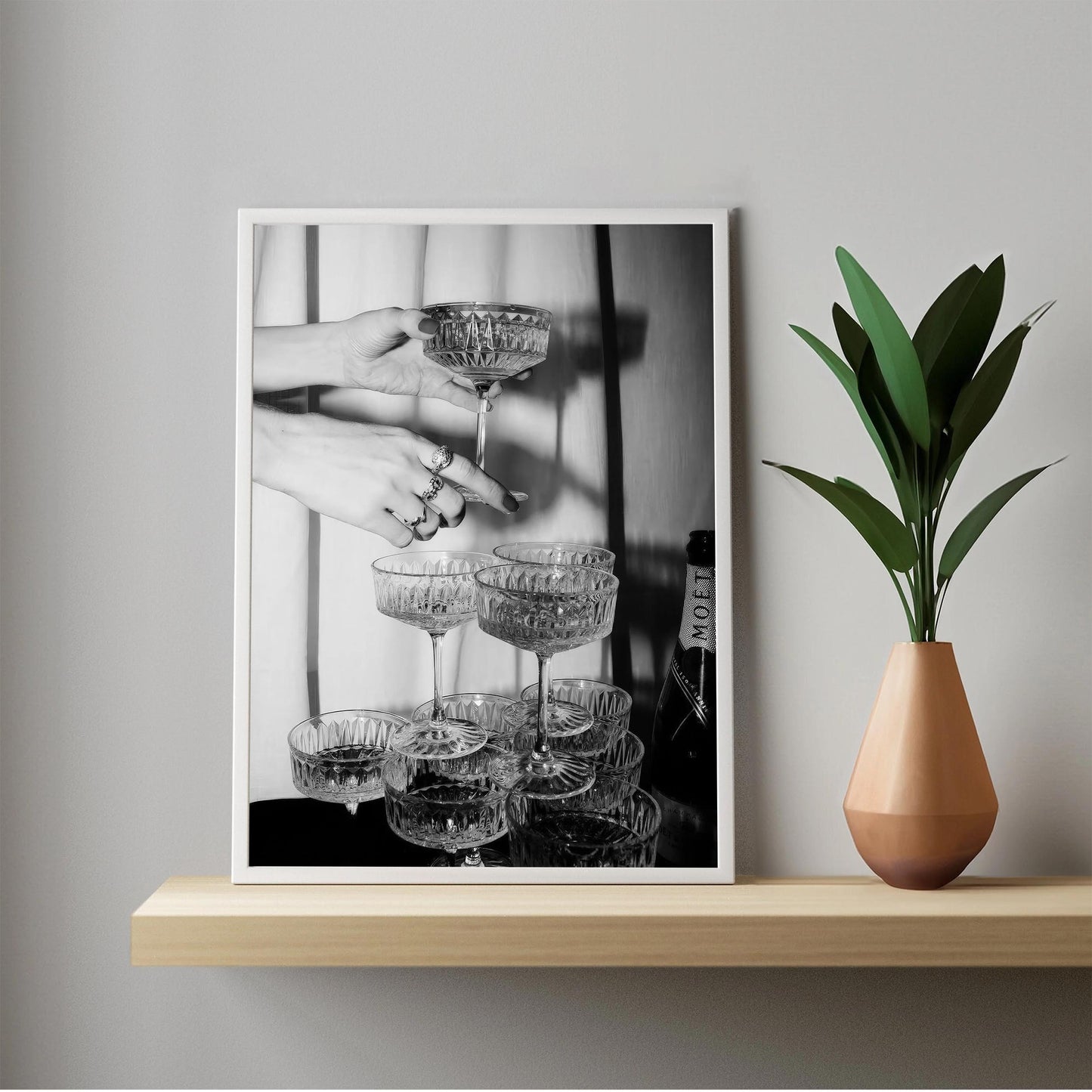 Champagne Glasses Print Retro Champagne Tower Poster, Bar Cart Print, Cocktail Decor, Classy Wall Decor - Black and Whit
