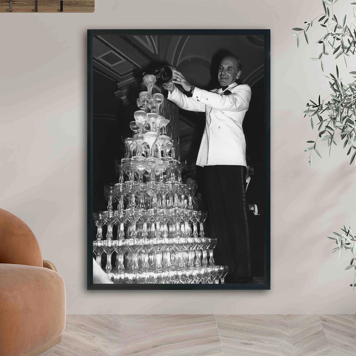 Champagne Tower Print 1920s Retro Bar Cart Decor
