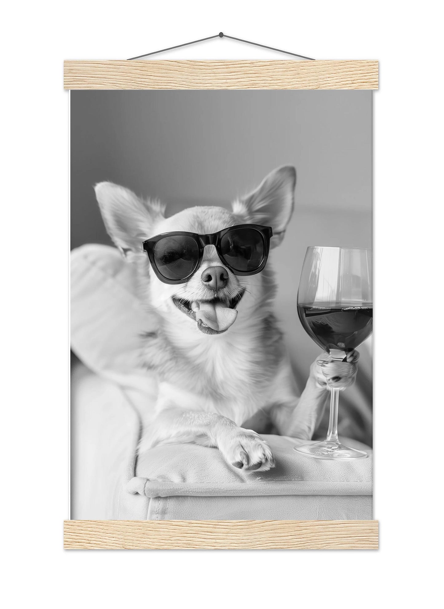 Chihuahua Drinking Wine Print Bar Cart Print, Funny Dog Poster, Trendy Kitchen Decor - Black and White Wall Art