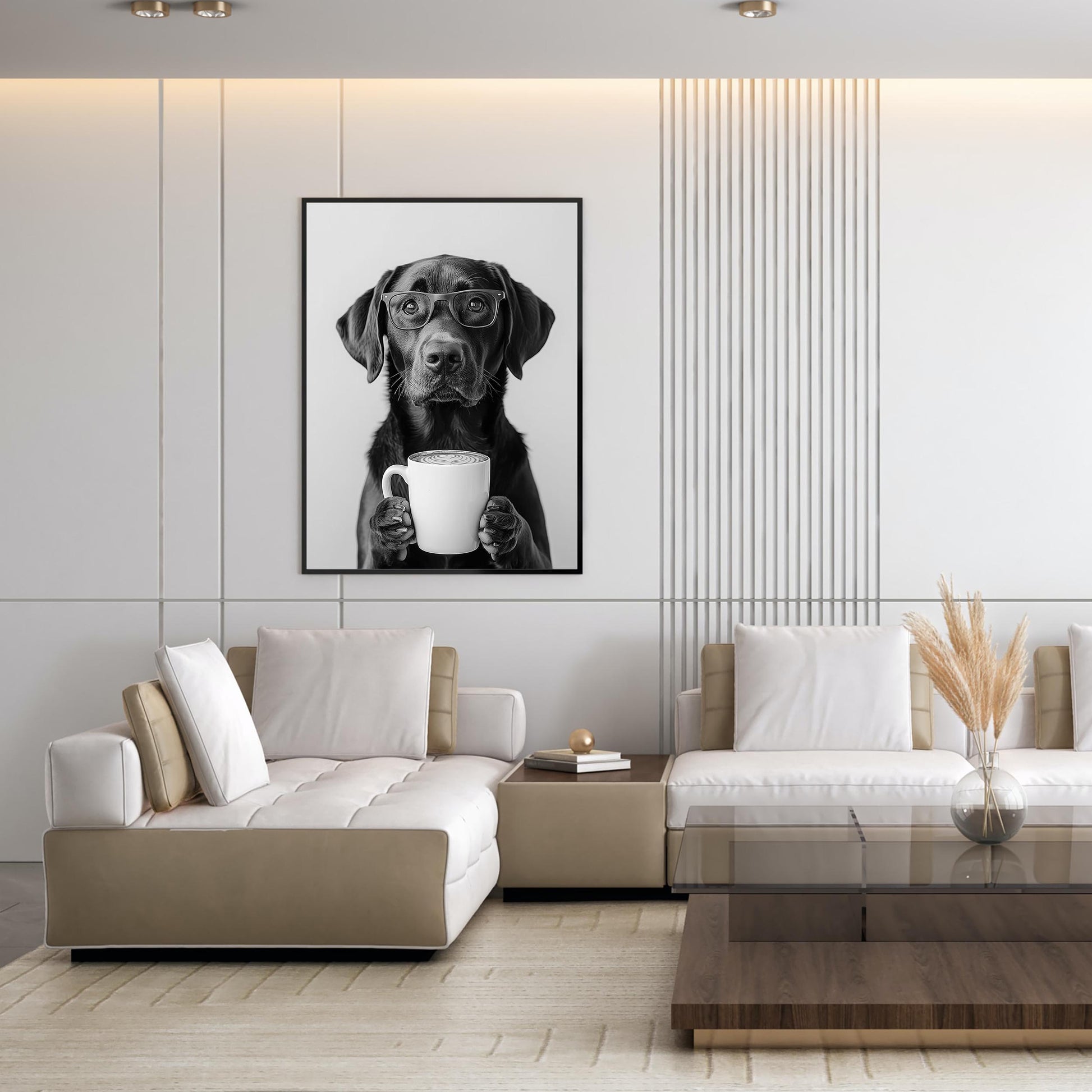 Chocolate Lab Coffee Print Coffee Bar Decor, Funny Labrador Dog Poster, Kitchen Wall Art - Black and White Print