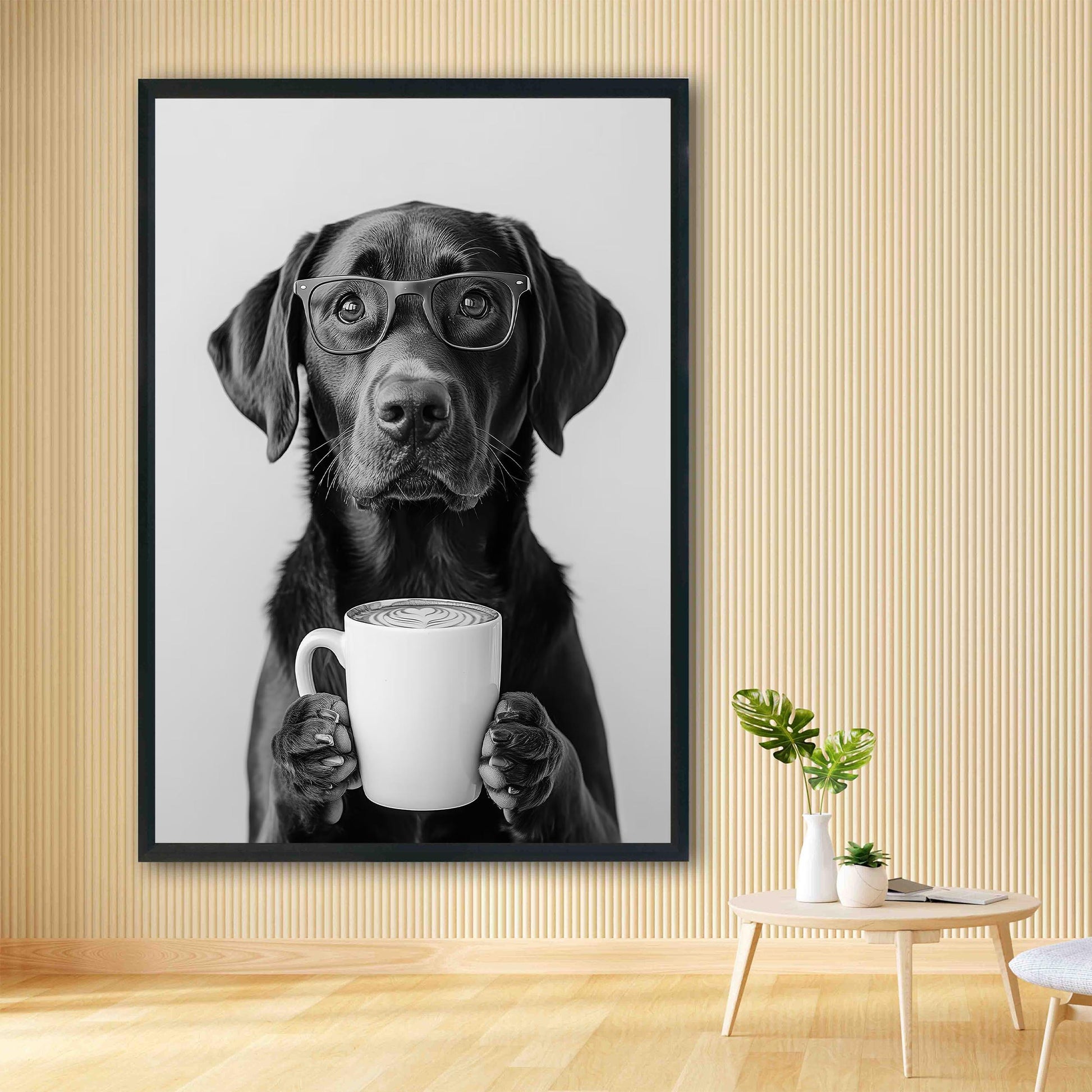 Chocolate Lab Coffee Print Coffee Bar Decor, Funny Labrador Dog Poster, Kitchen Wall Art - Black and White Print