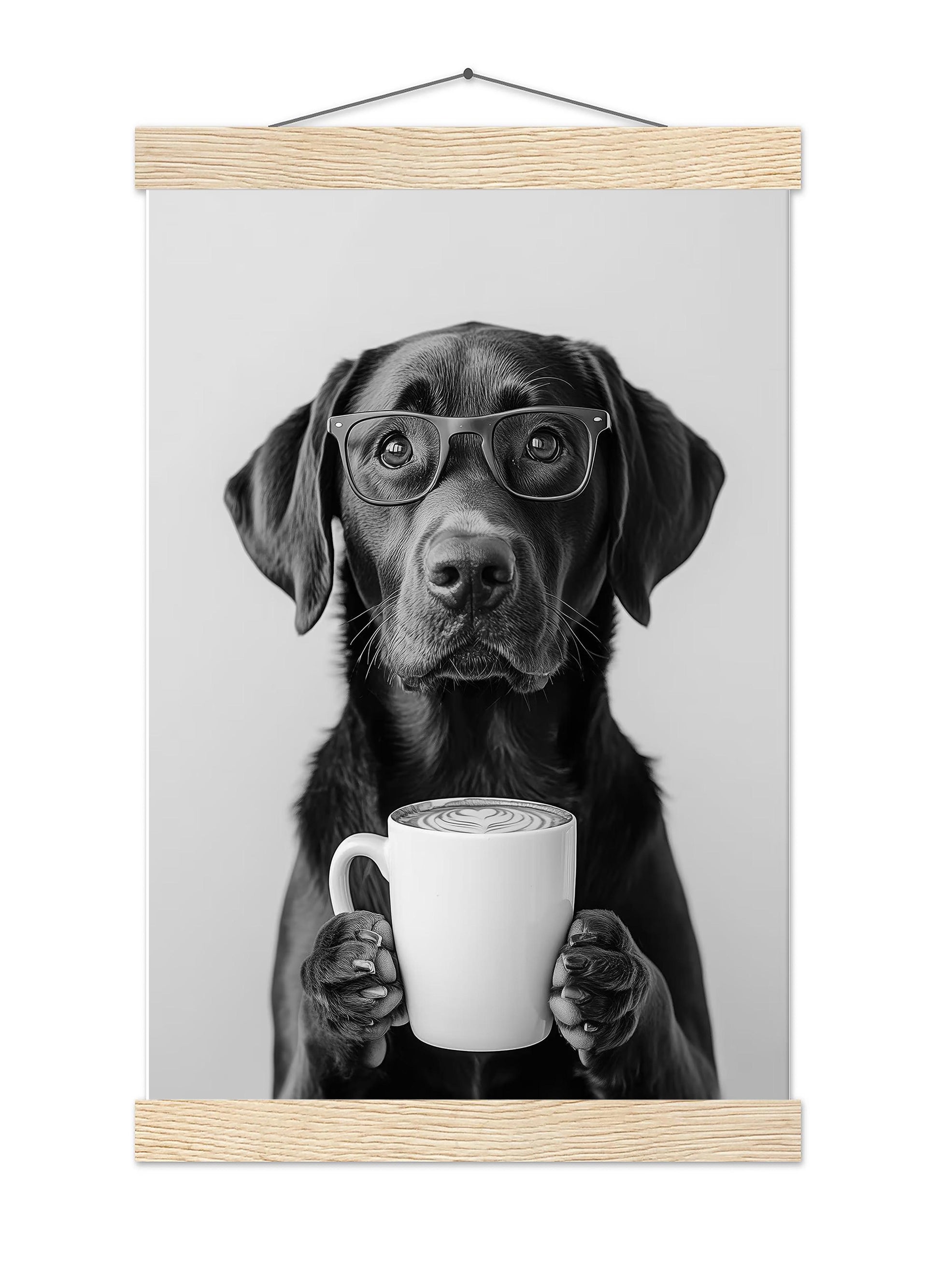 Chocolate Lab Coffee Print Coffee Bar Decor, Funny Labrador Dog Poster, Kitchen Wall Art - Black and White Print