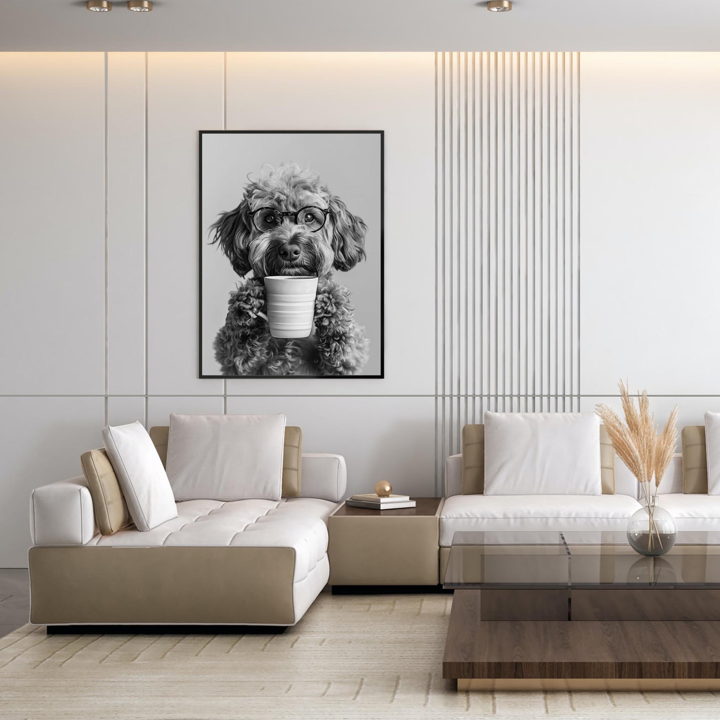 Cockapoo Coffee Print Coffee Bar Decor, Funny Dog Poster, Kitchen Wall Art - Black and White Print