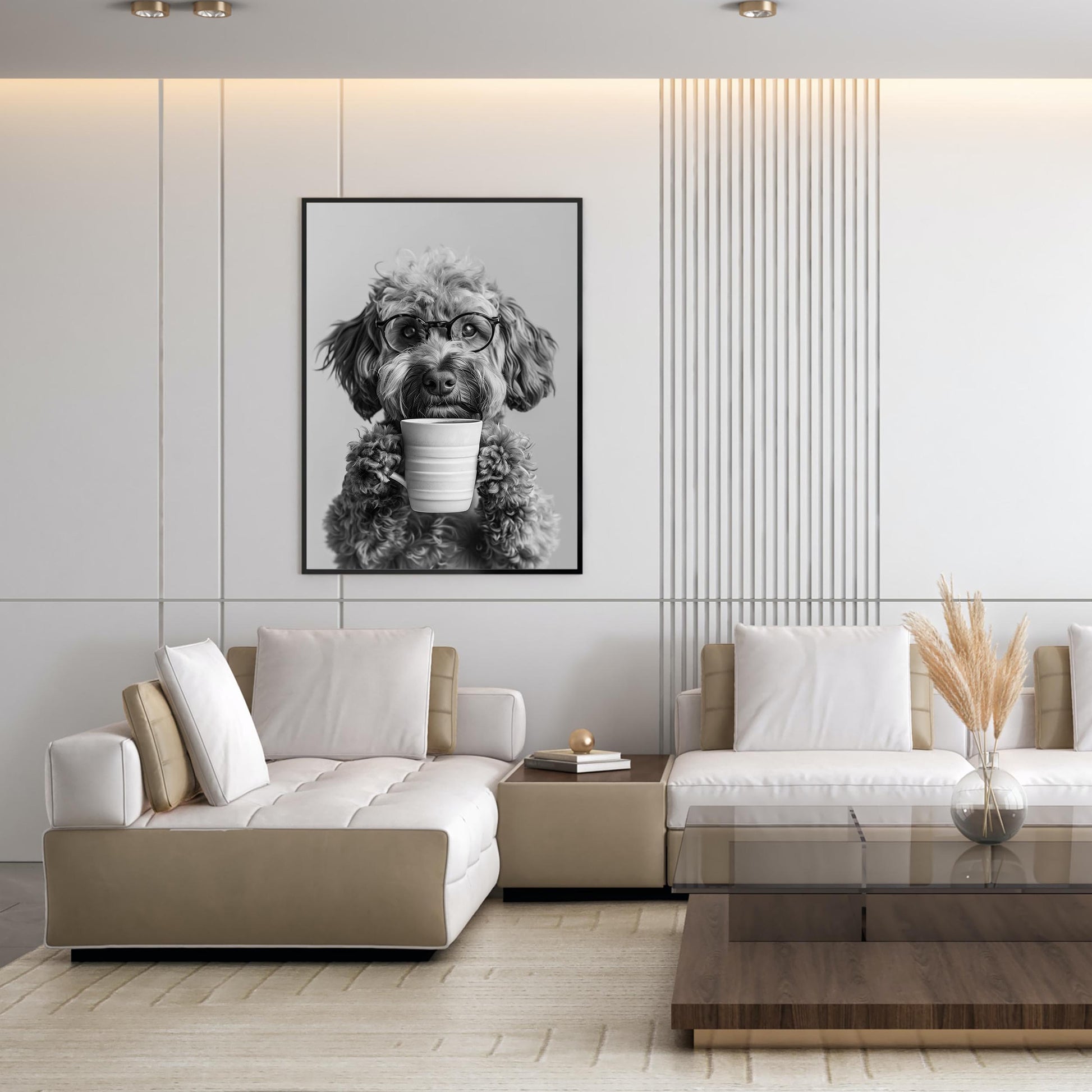 Cockapoo Coffee Print Coffee Bar Decor, Funny Dog Poster, Kitchen Wall Art - Black and White Print