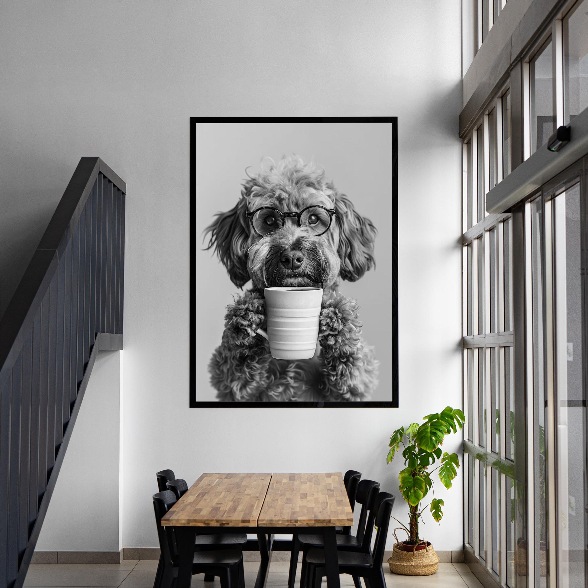Cockapoo Coffee Print Coffee Bar Decor, Funny Dog Poster, Kitchen Wall Art - Black and White Print