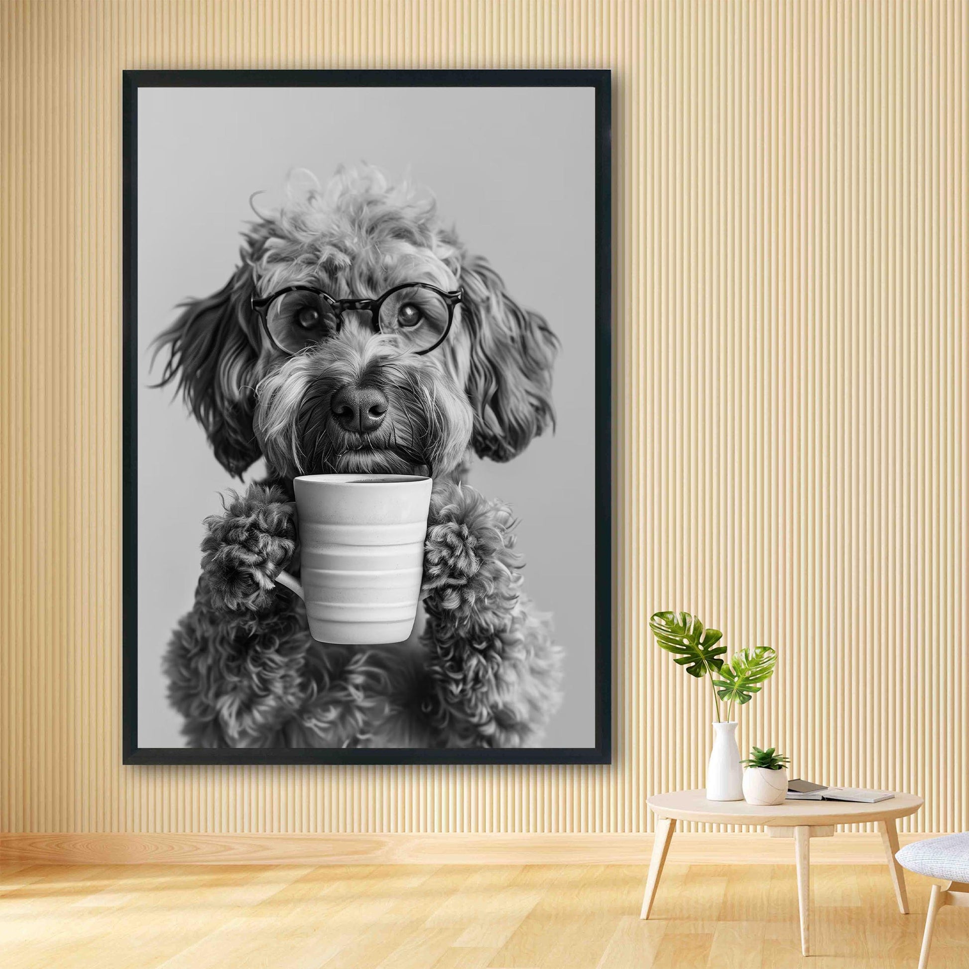 Cockapoo Coffee Print Coffee Bar Decor, Funny Dog Poster, Kitchen Wall Art - Black and White Print
