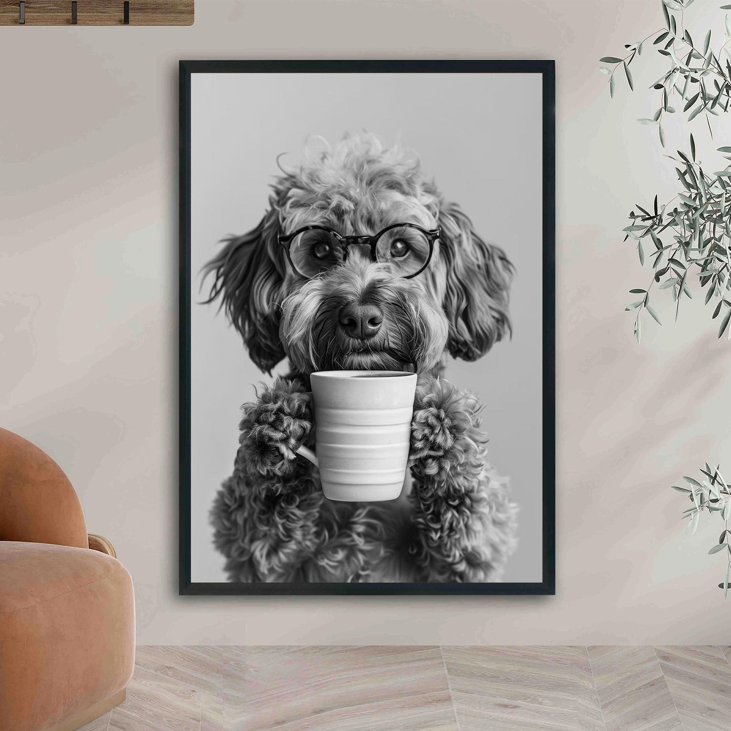 Cockapoo Coffee Print Coffee Bar Decor, Funny Dog Poster, Kitchen Wall Art - Black and White Print