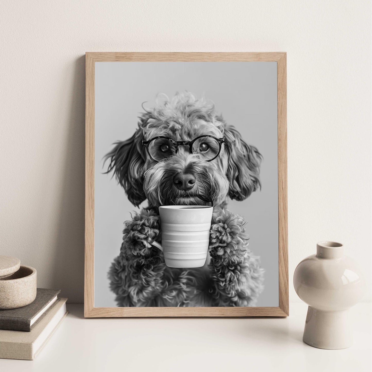 Cockapoo Coffee Print Coffee Bar Decor, Funny Dog Poster, Kitchen Wall Art - Black and White Print
