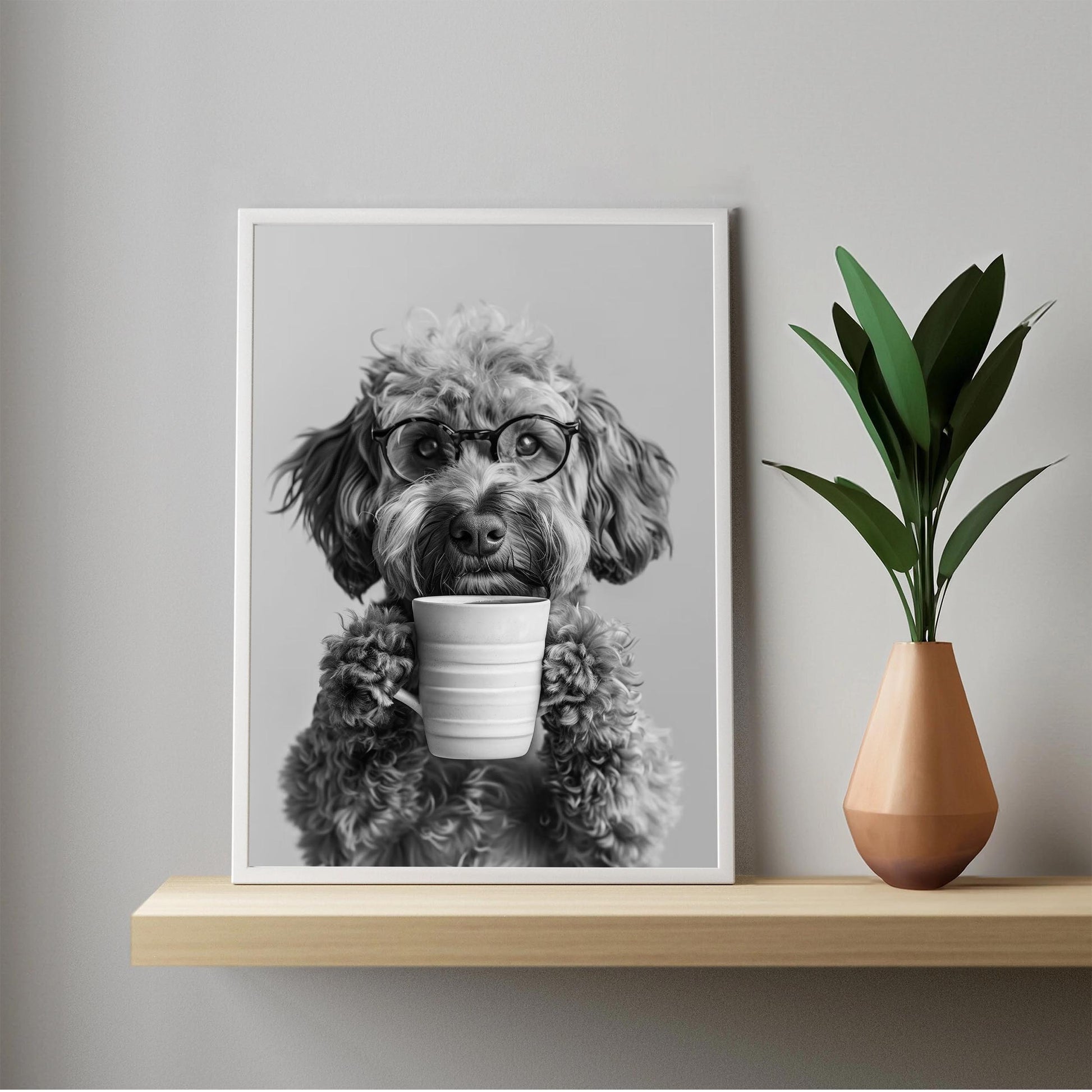 Cockapoo Coffee Print Coffee Bar Decor, Funny Dog Poster, Kitchen Wall Art - Black and White Print