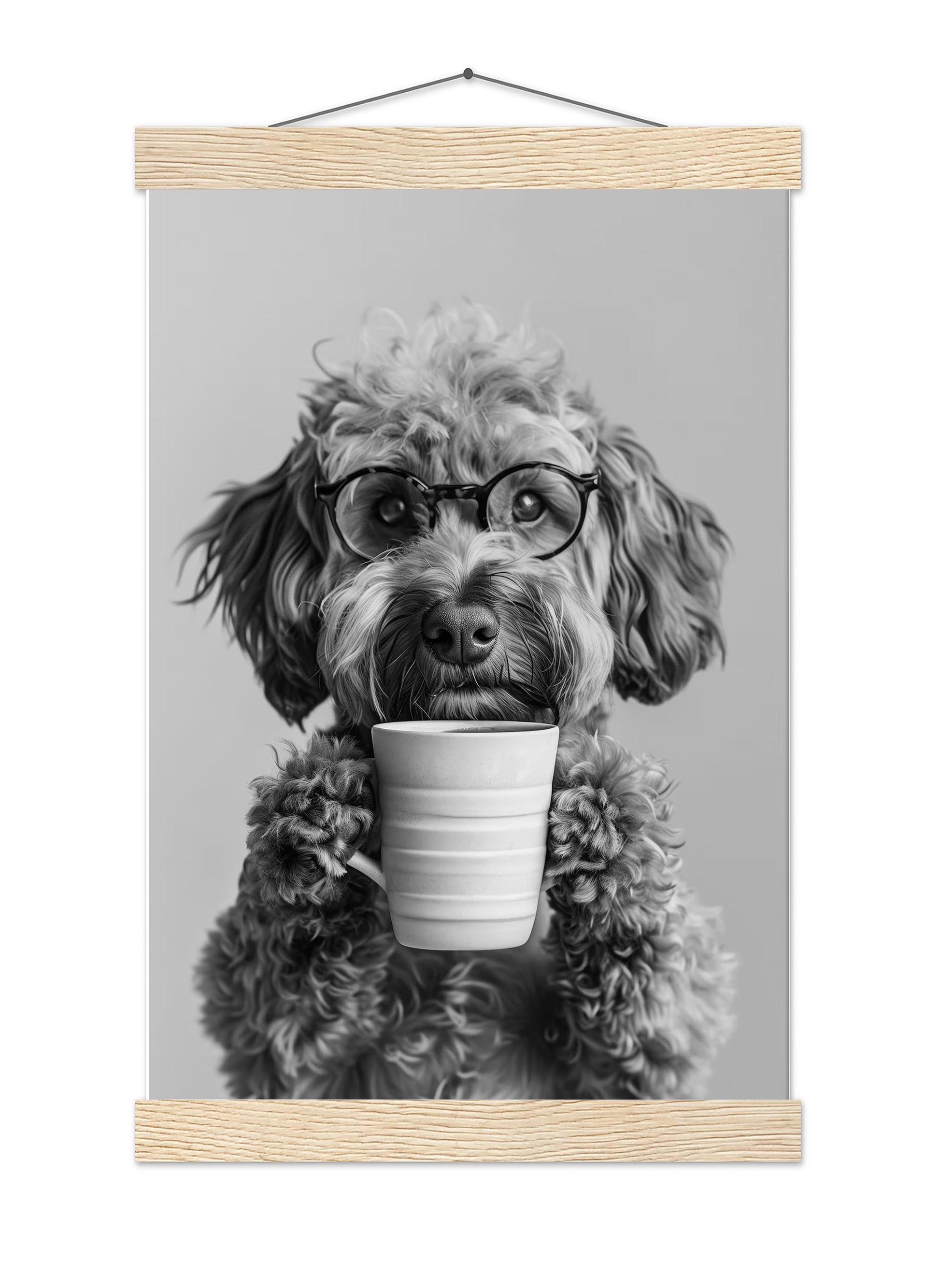 Cockapoo Coffee Print Coffee Bar Decor, Funny Dog Poster, Kitchen Wall Art - Black and White Print