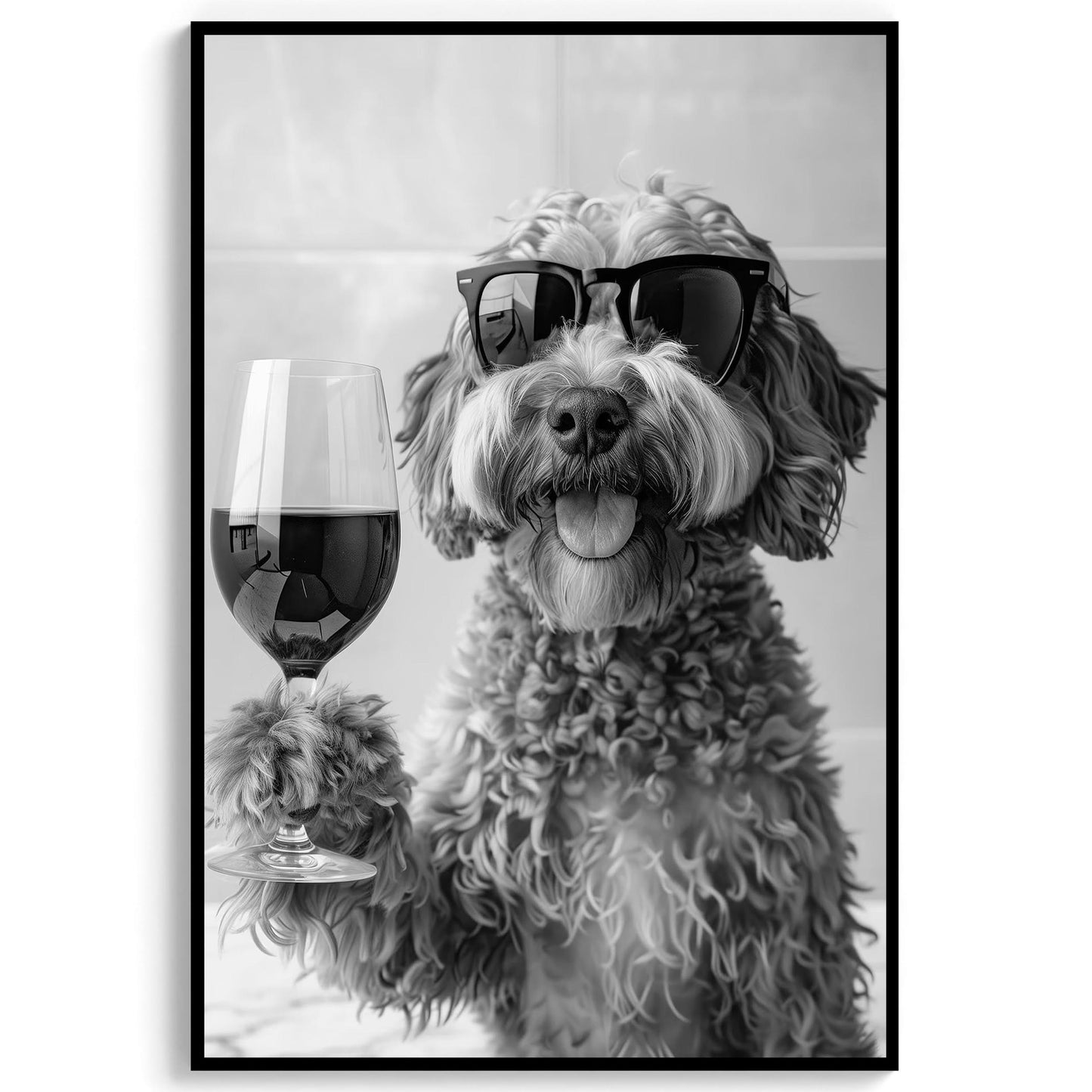 Cockapoo Drinking Wine Wall Art Cockapoo Bar Cart Print, Dog Gift, Funny Dog Poster, Kitchen Decor - Black and White Pri