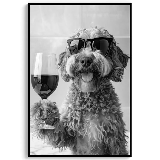 Cockapoo Drinking Wine Wall Art Cockapoo Bar Cart Print, Dog Gift, Funny Dog Poster, Kitchen Decor - Black and White Pri