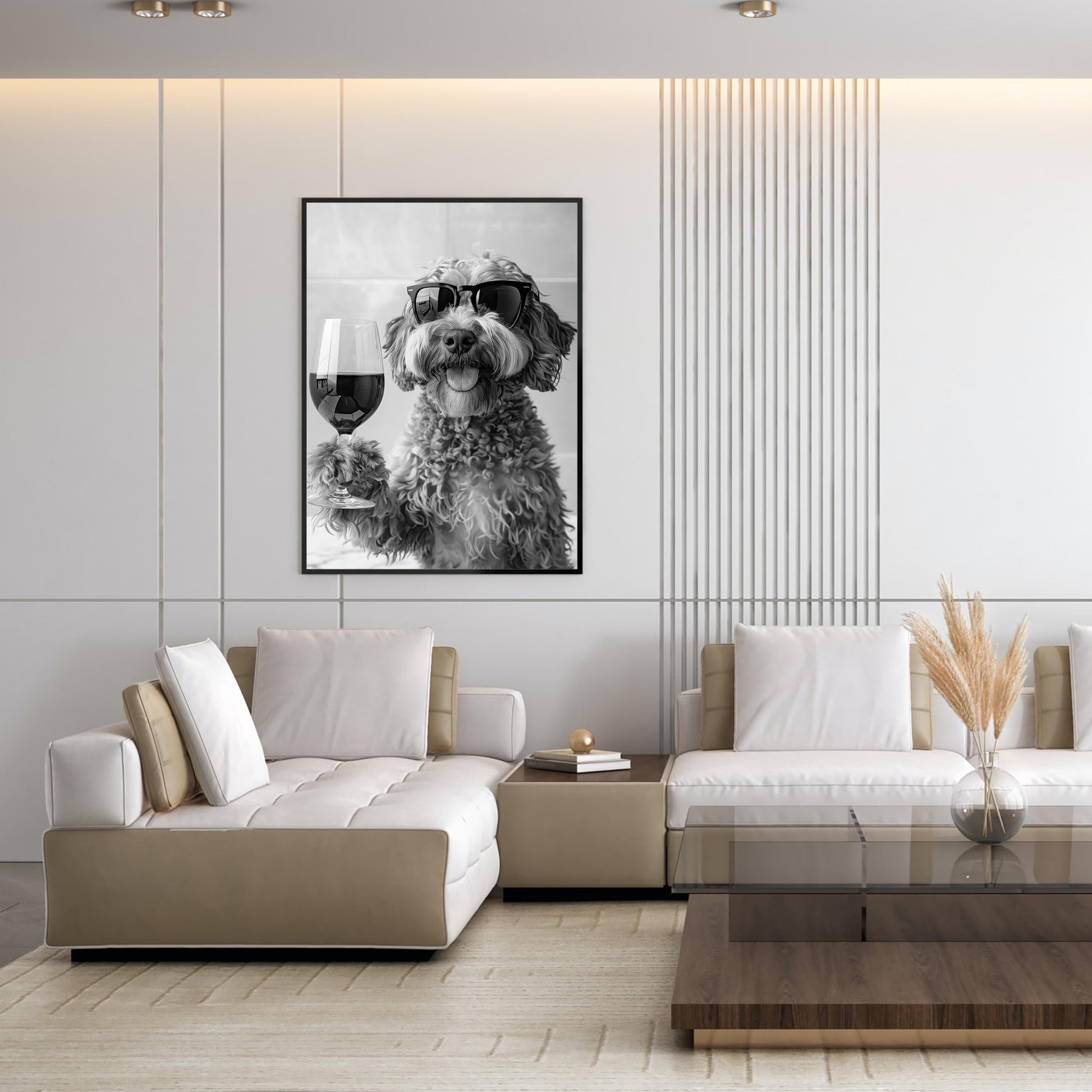 Cockapoo Drinking Wine Wall Art Cockapoo Bar Cart Print, Dog Gift, Funny Dog Poster, Kitchen Decor - Black and White Pri