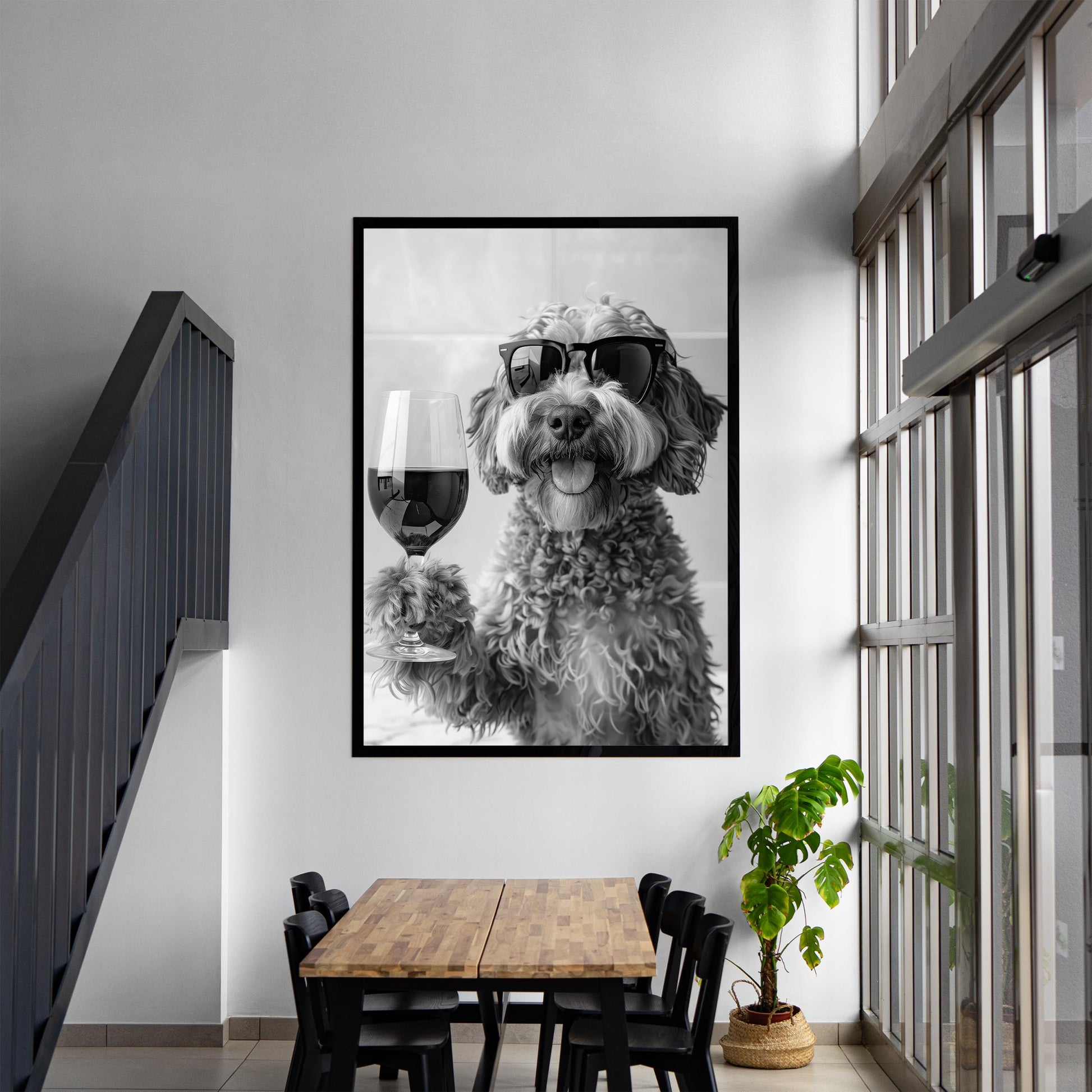 Cockapoo Drinking Wine Wall Art Cockapoo Bar Cart Print, Dog Gift, Funny Dog Poster, Kitchen Decor - Black and White Pri