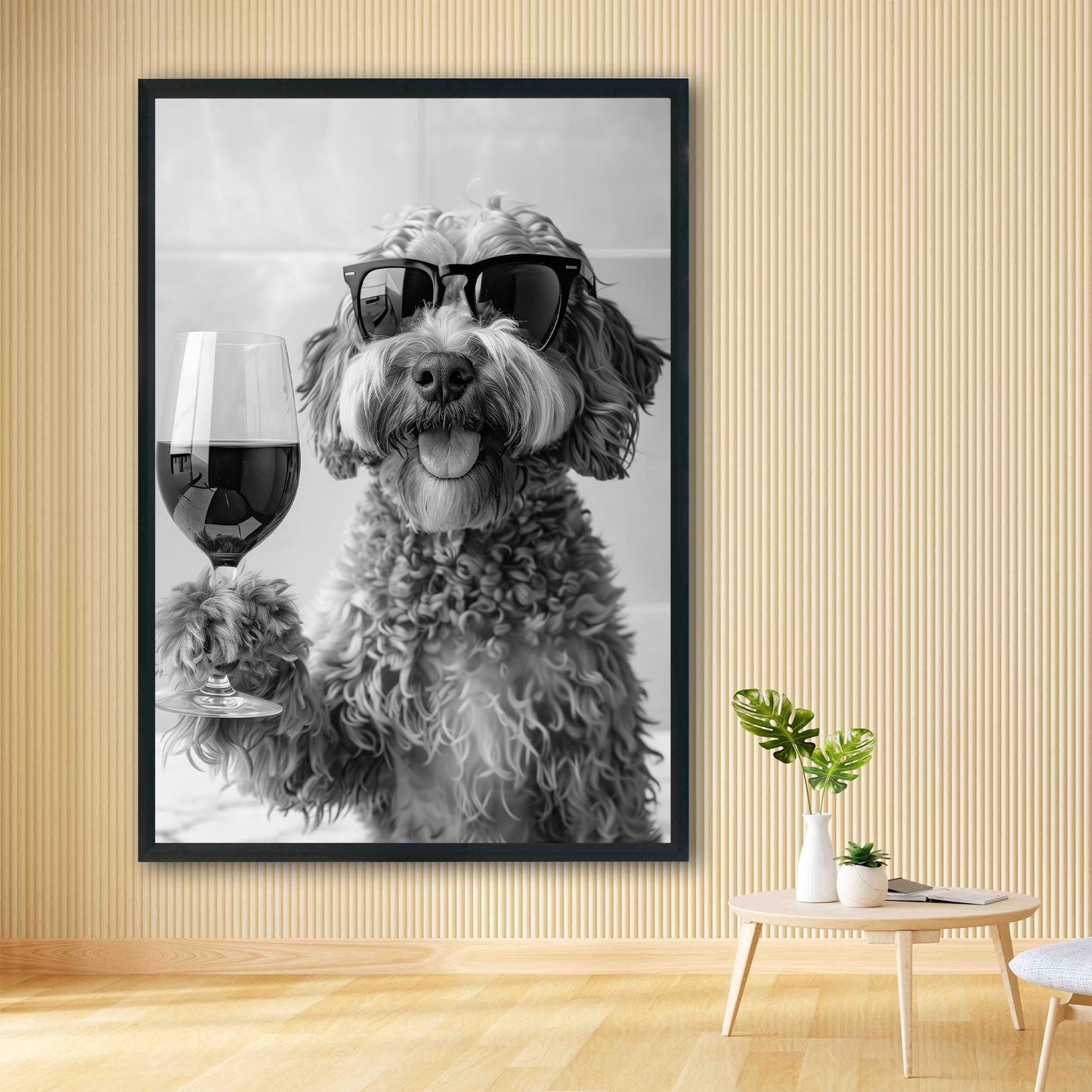 Cockapoo Drinking Wine Wall Art Cockapoo Bar Cart Print, Dog Gift, Funny Dog Poster, Kitchen Decor - Black and White Pri