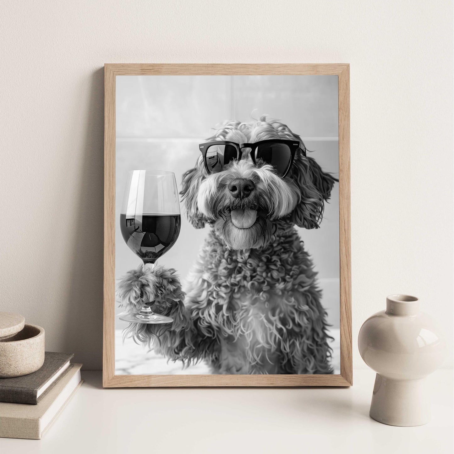 Cockapoo Drinking Wine Wall Art Cockapoo Bar Cart Print, Dog Gift, Funny Dog Poster, Kitchen Decor - Black and White Pri