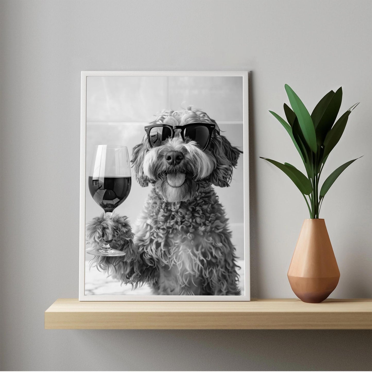 Cockapoo Drinking Wine Wall Art Cockapoo Bar Cart Print, Dog Gift, Funny Dog Poster, Kitchen Decor - Black and White Pri