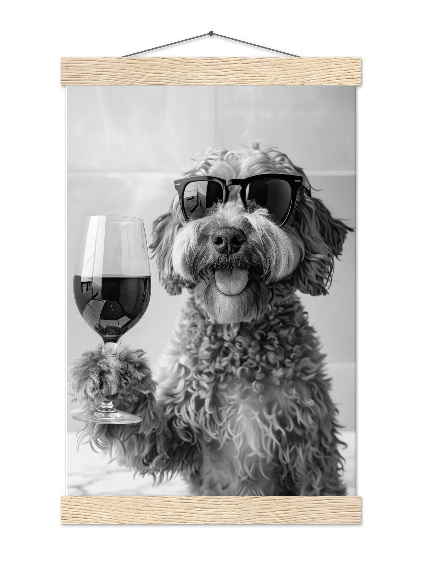 Cockapoo Drinking Wine Wall Art Cockapoo Bar Cart Print, Dog Gift, Funny Dog Poster, Kitchen Decor - Black and White Pri