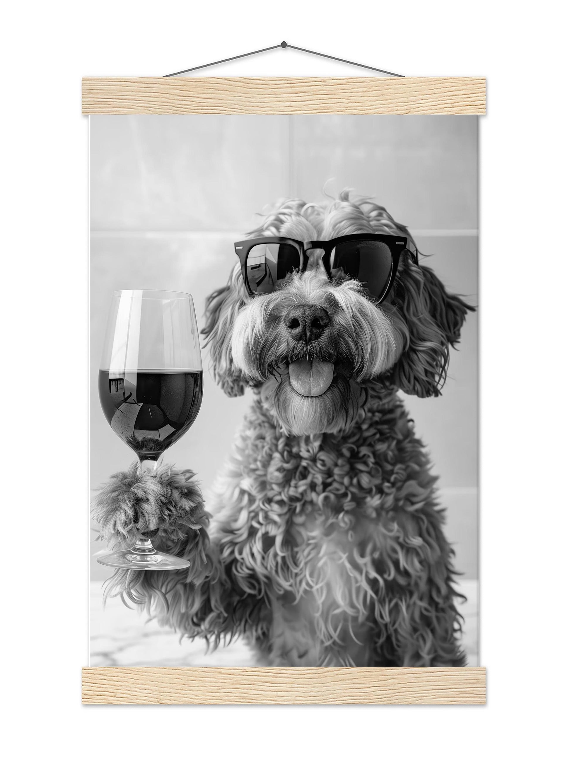 Cockapoo Drinking Wine Wall Art Cockapoo Bar Cart Print, Dog Gift, Funny Dog Poster, Kitchen Decor - Black and White Pri