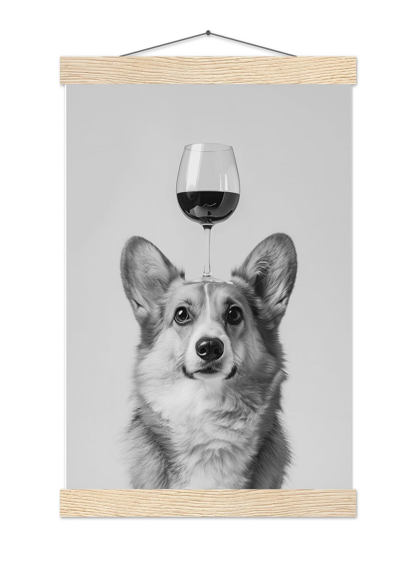 Corgi Balancing Wine Glass Print Funny Bar Cart Dog Poster, Alcohol Kitchen Decor - Black and White Wall Art