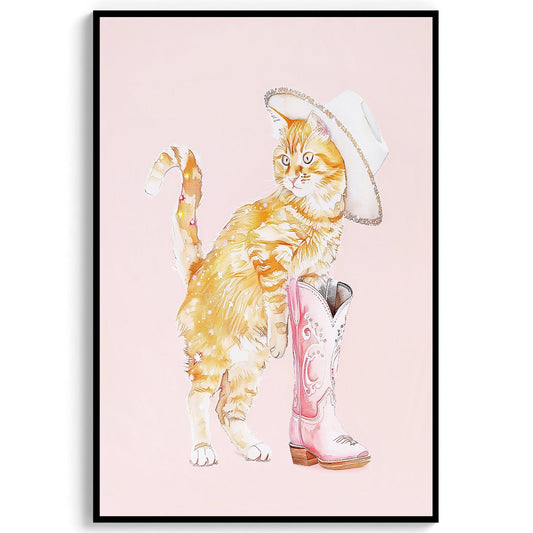 Cowgirl Cat Art Print, Orange Tabby in Boots