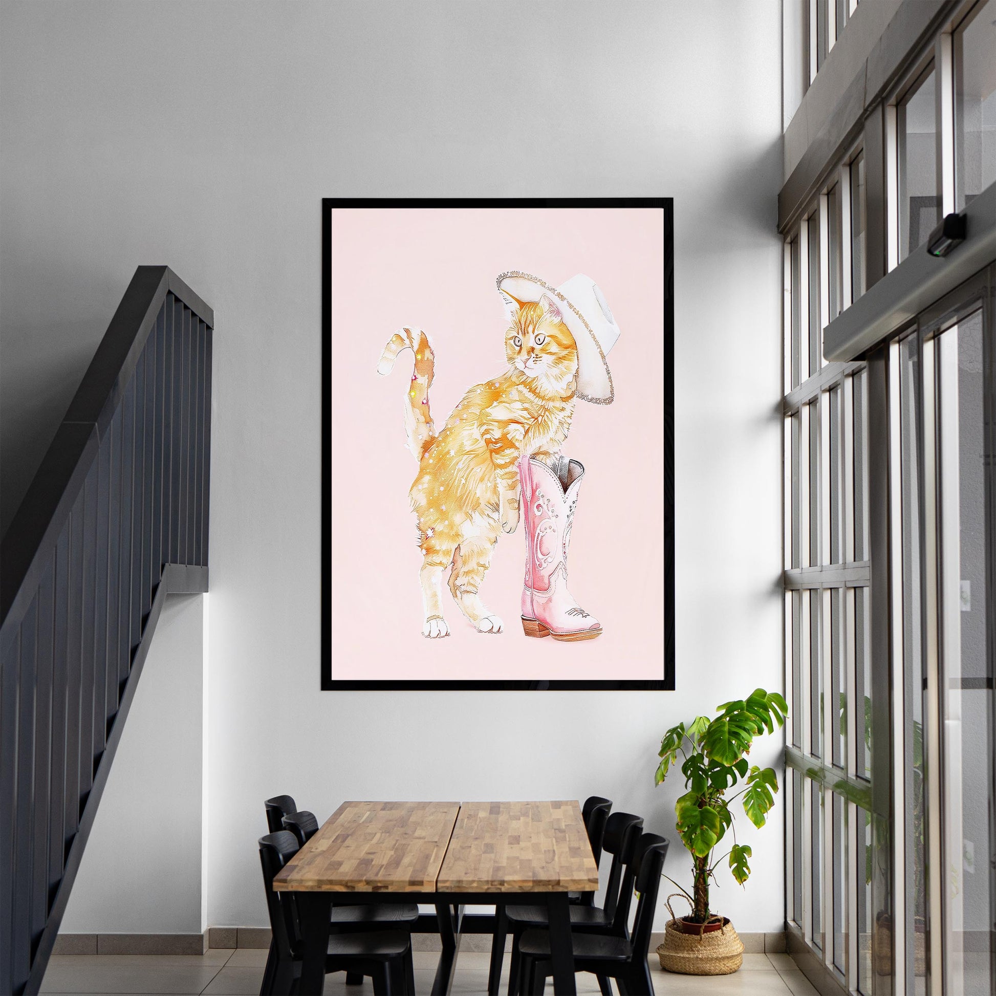 Cowgirl Cat Art Print, Orange Tabby in Boots