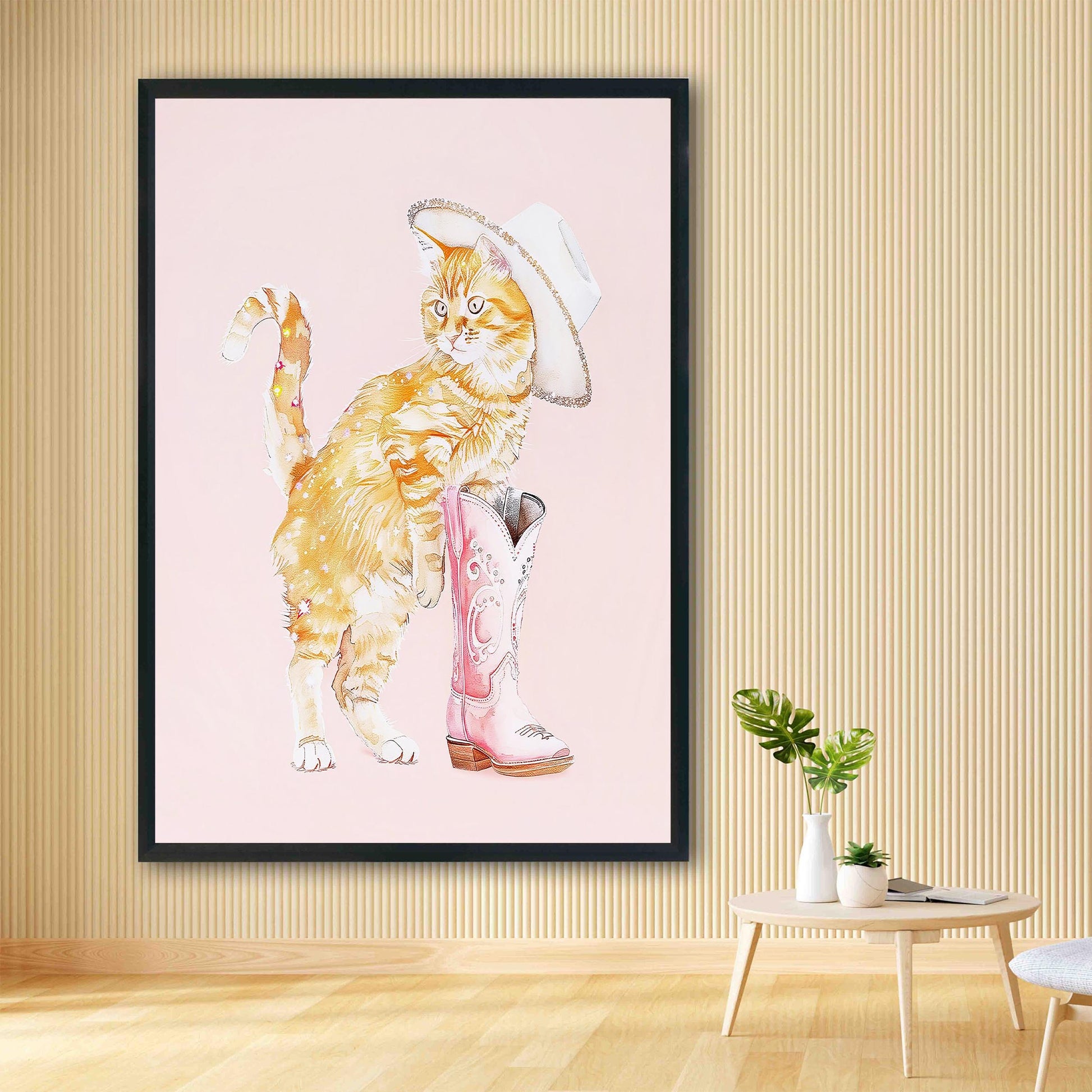 Cowgirl Cat Art Print, Orange Tabby in Boots