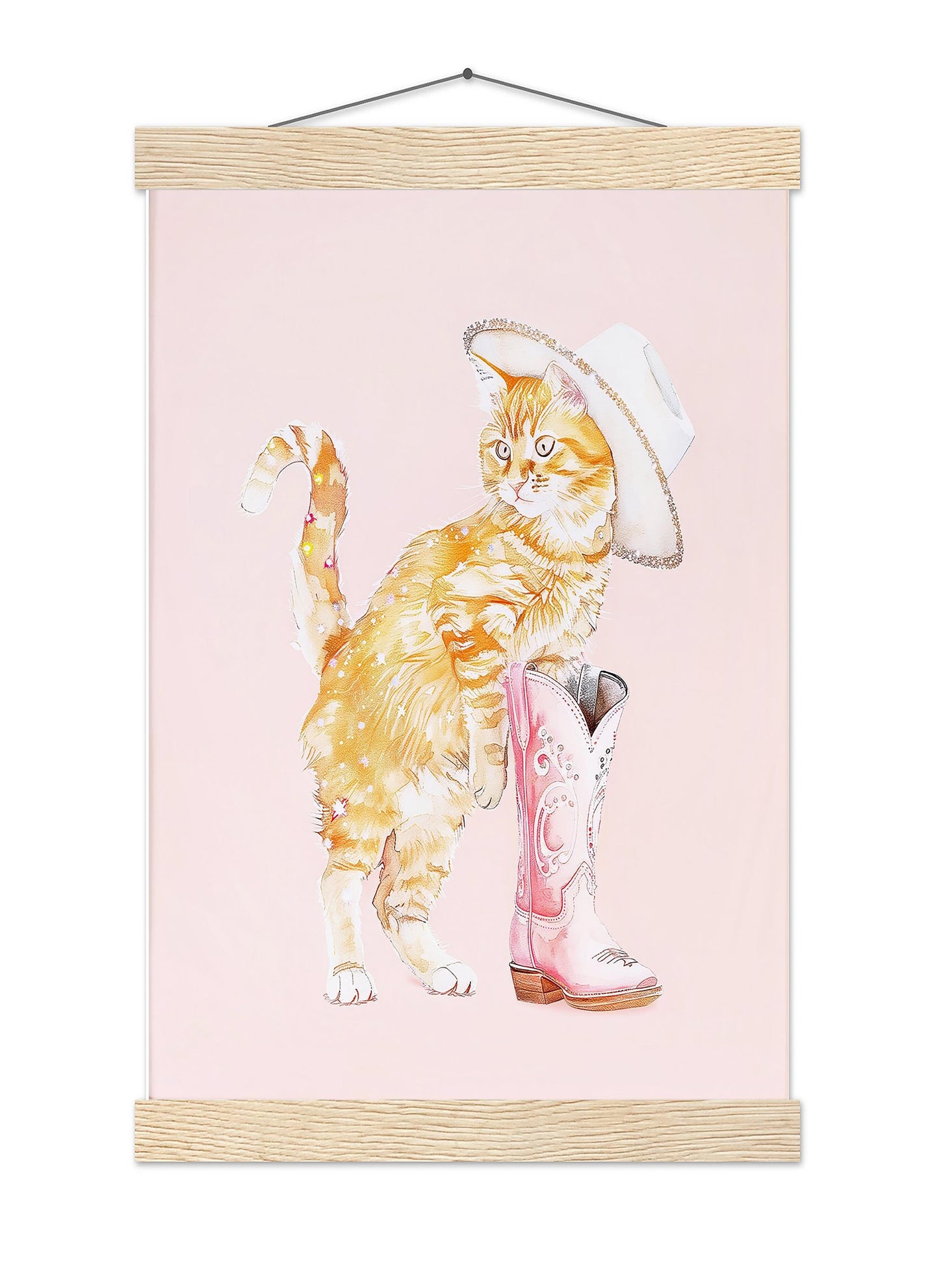 Cowgirl Cat Art Print, Orange Tabby in Boots