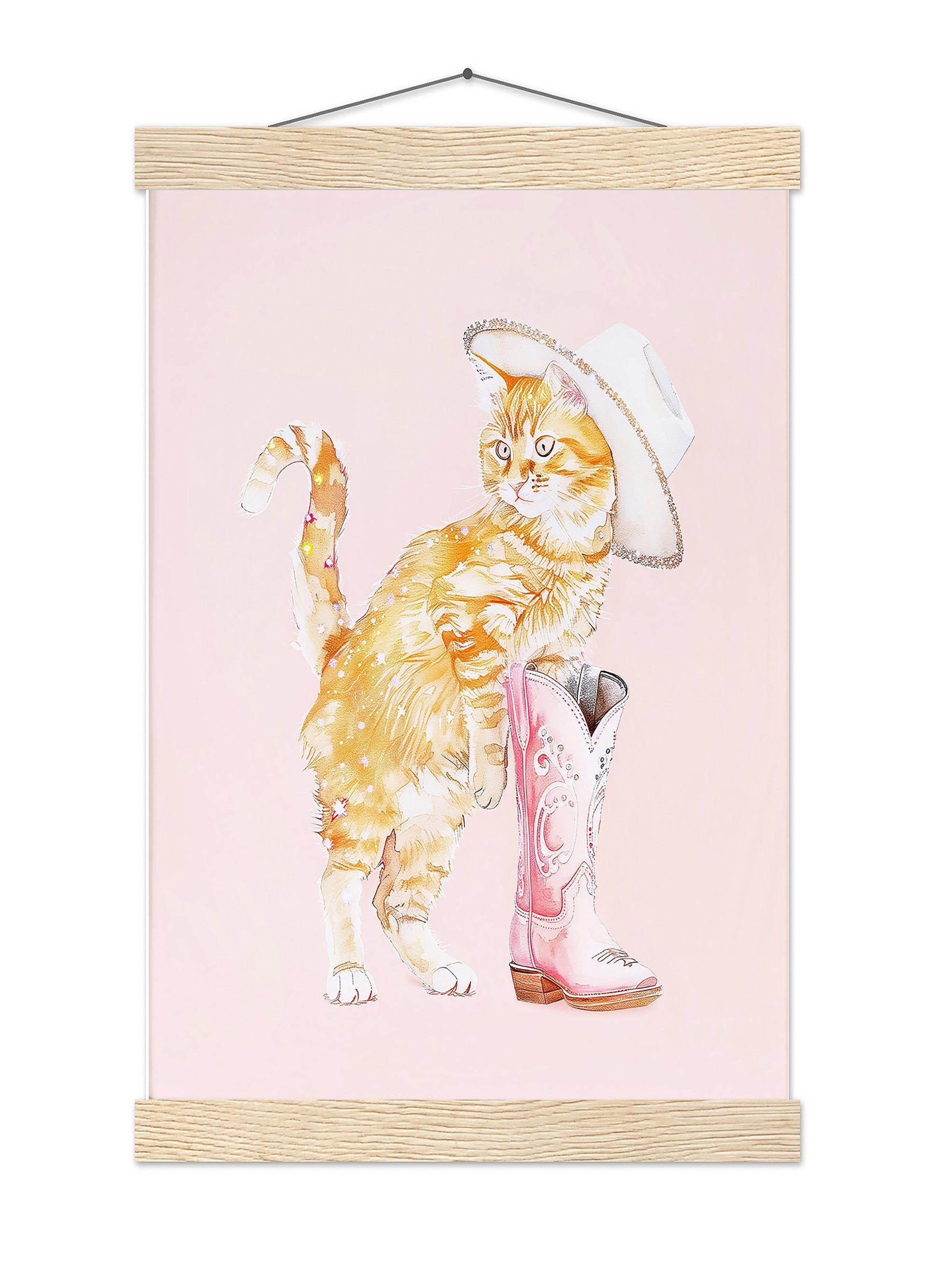 Cowgirl Cat Art Print, Orange Tabby in Boots