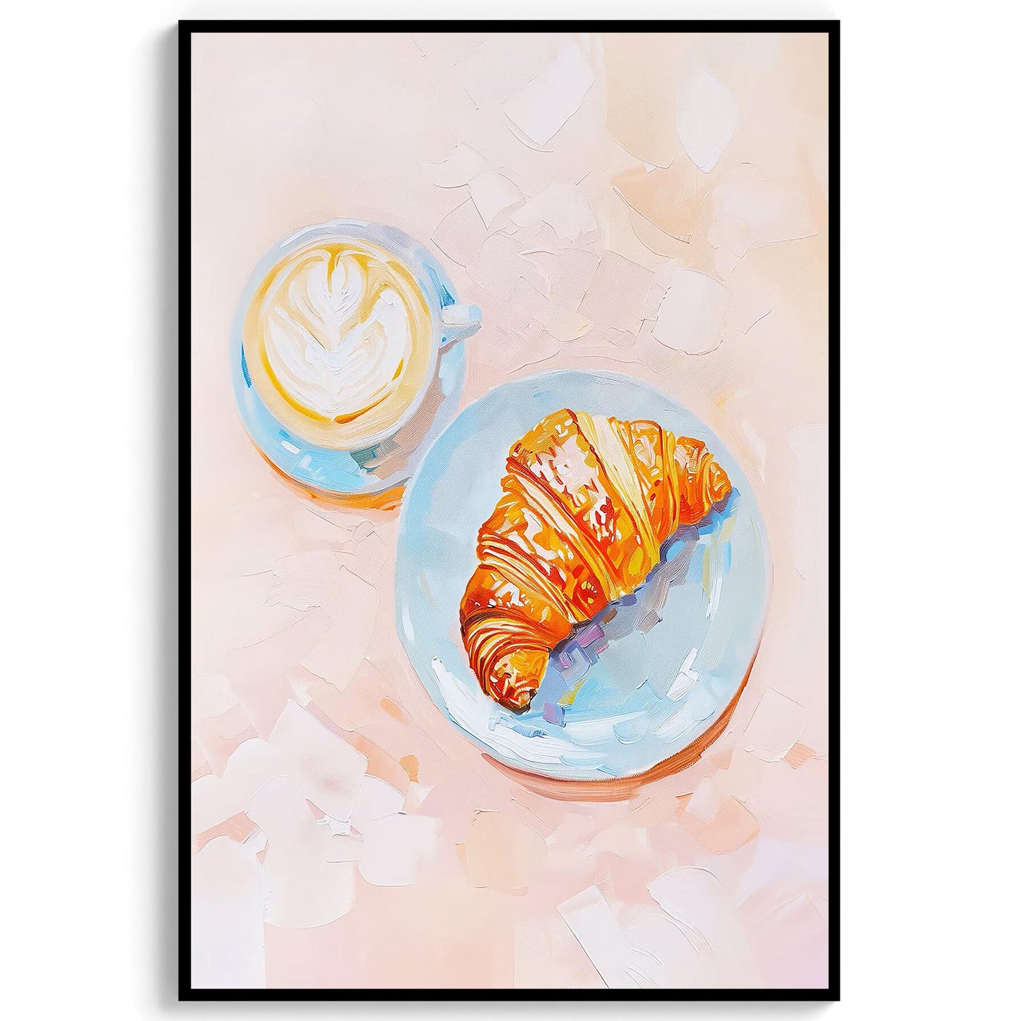 Croissant & Latte Art Print, Kitchen Wall Decor