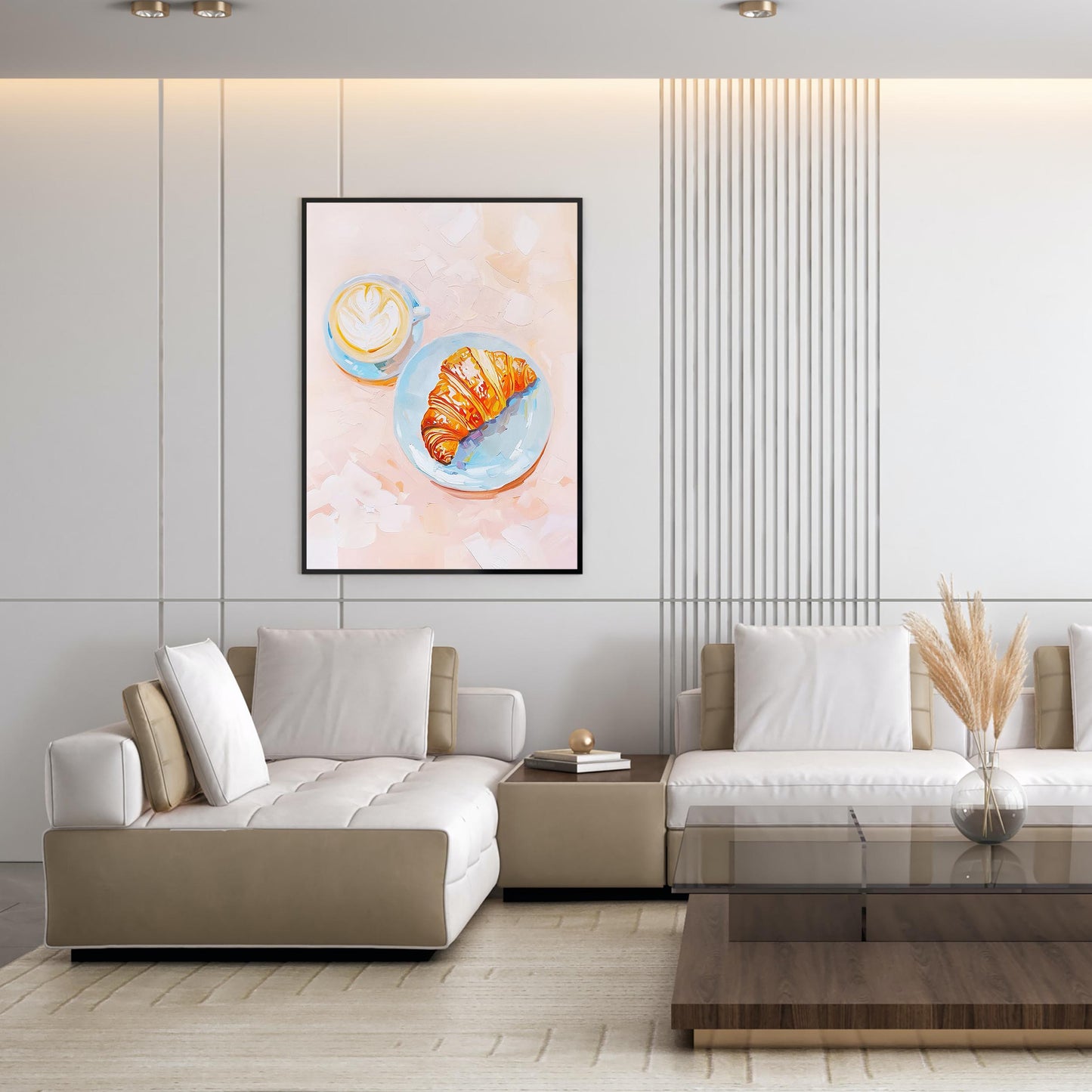 Croissant & Latte Art Print, Kitchen Wall Decor