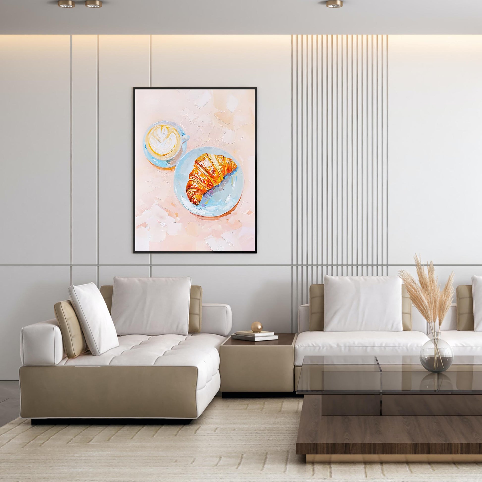 Croissant & Latte Art Print, Kitchen Wall Decor