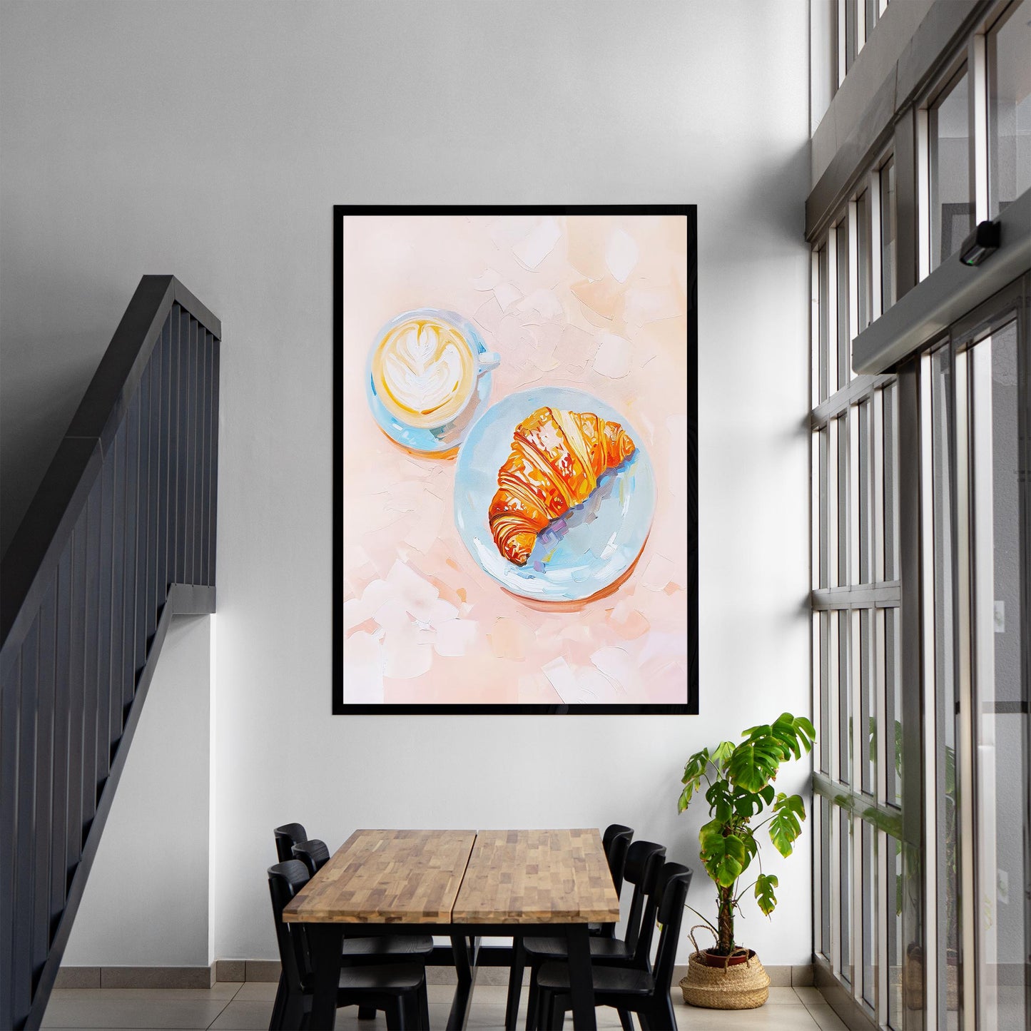 Croissant & Latte Art Print, Kitchen Wall Decor