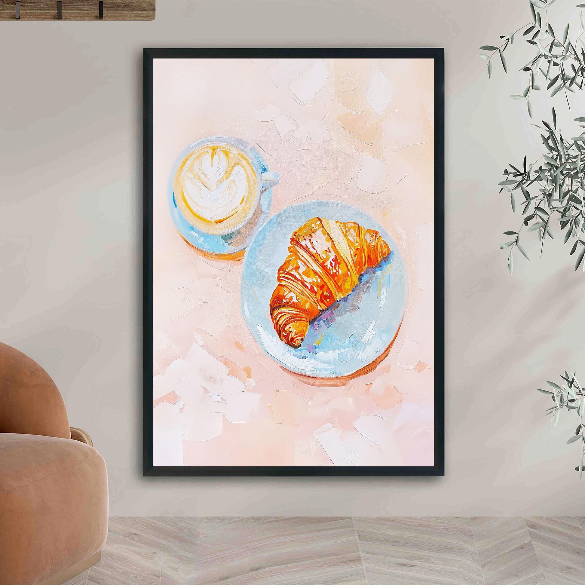Croissant & Latte Art Print, Kitchen Wall Decor