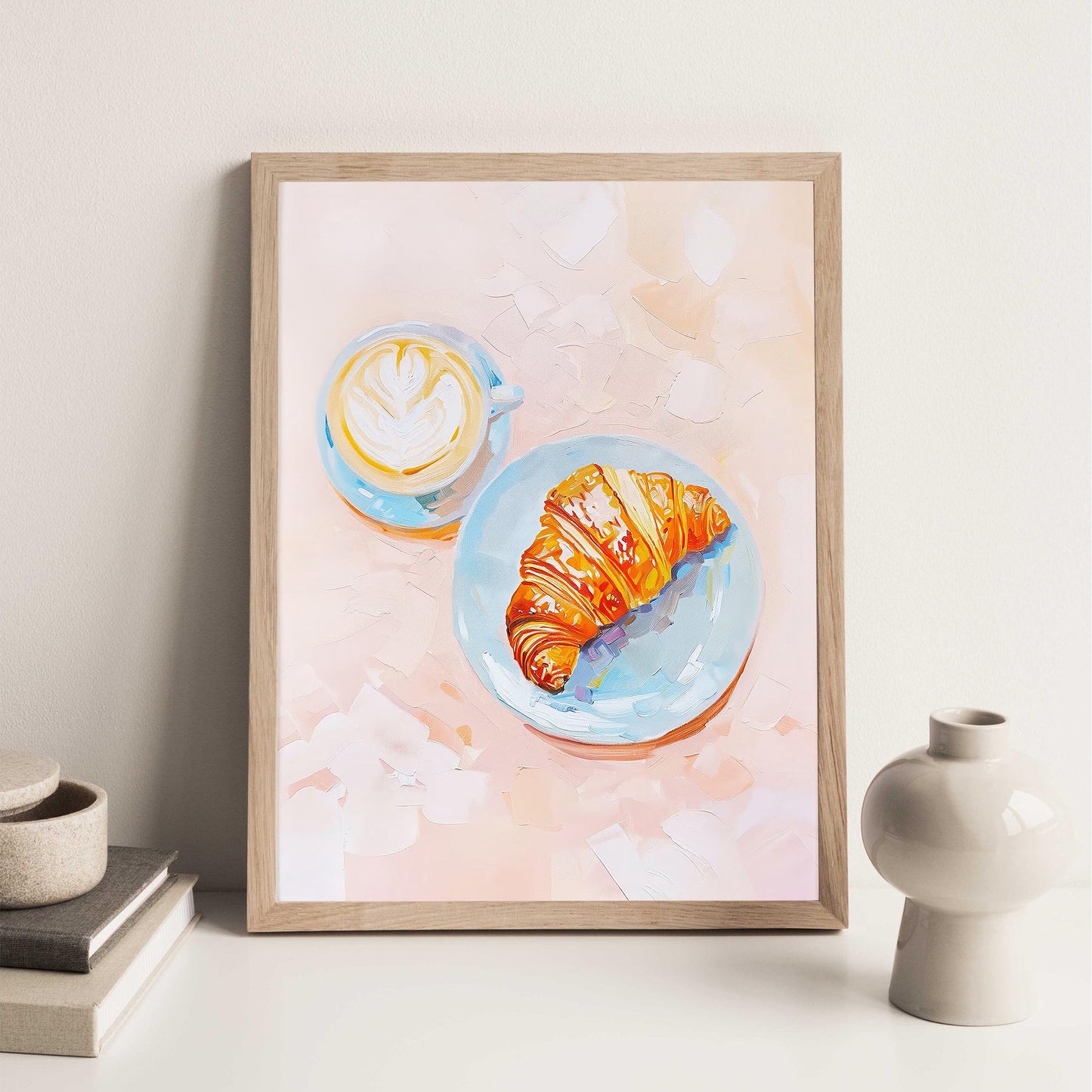 Croissant & Latte Art Print, Kitchen Wall Decor