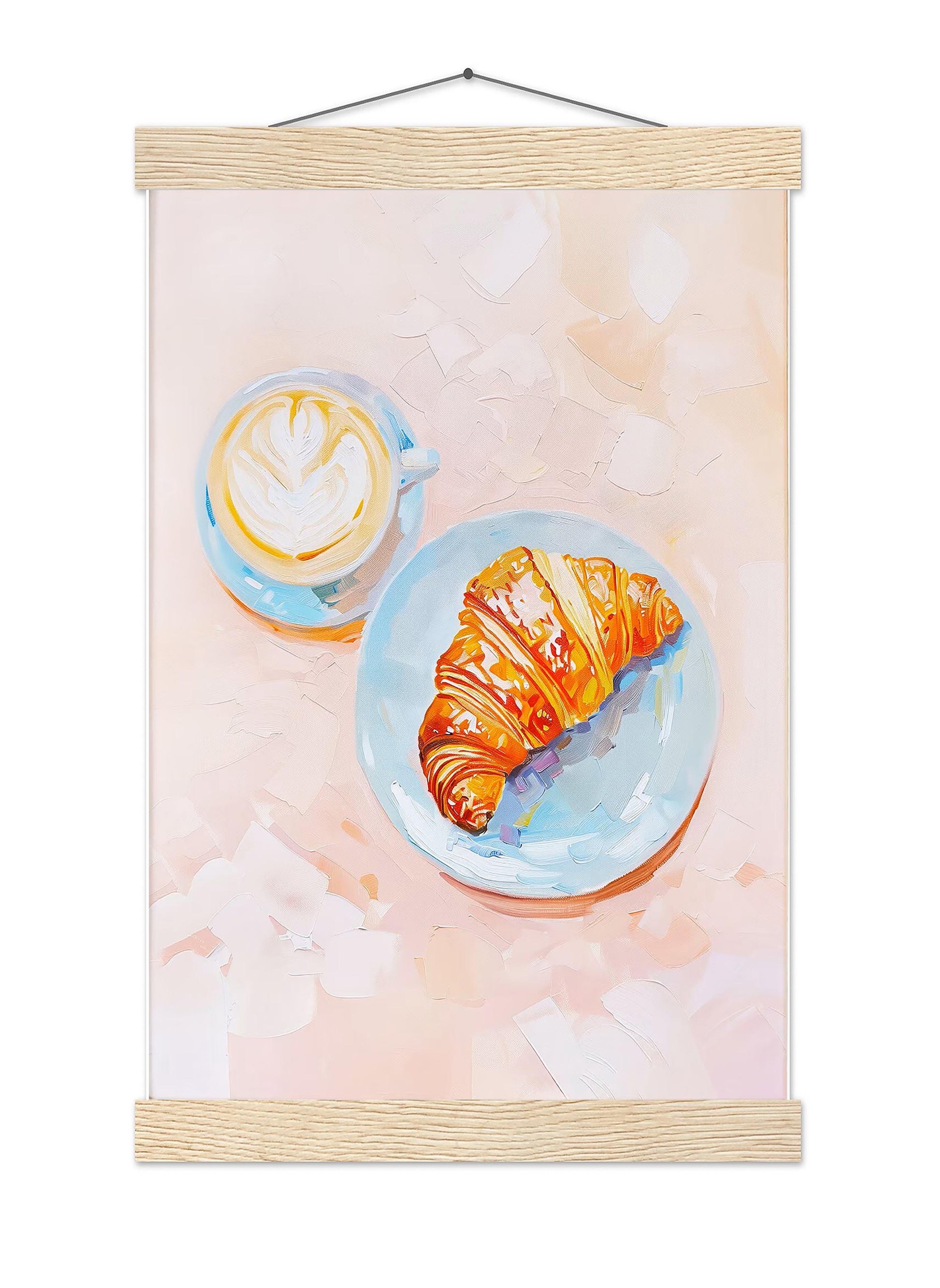 Croissant & Latte Art Print, Kitchen Wall Decor