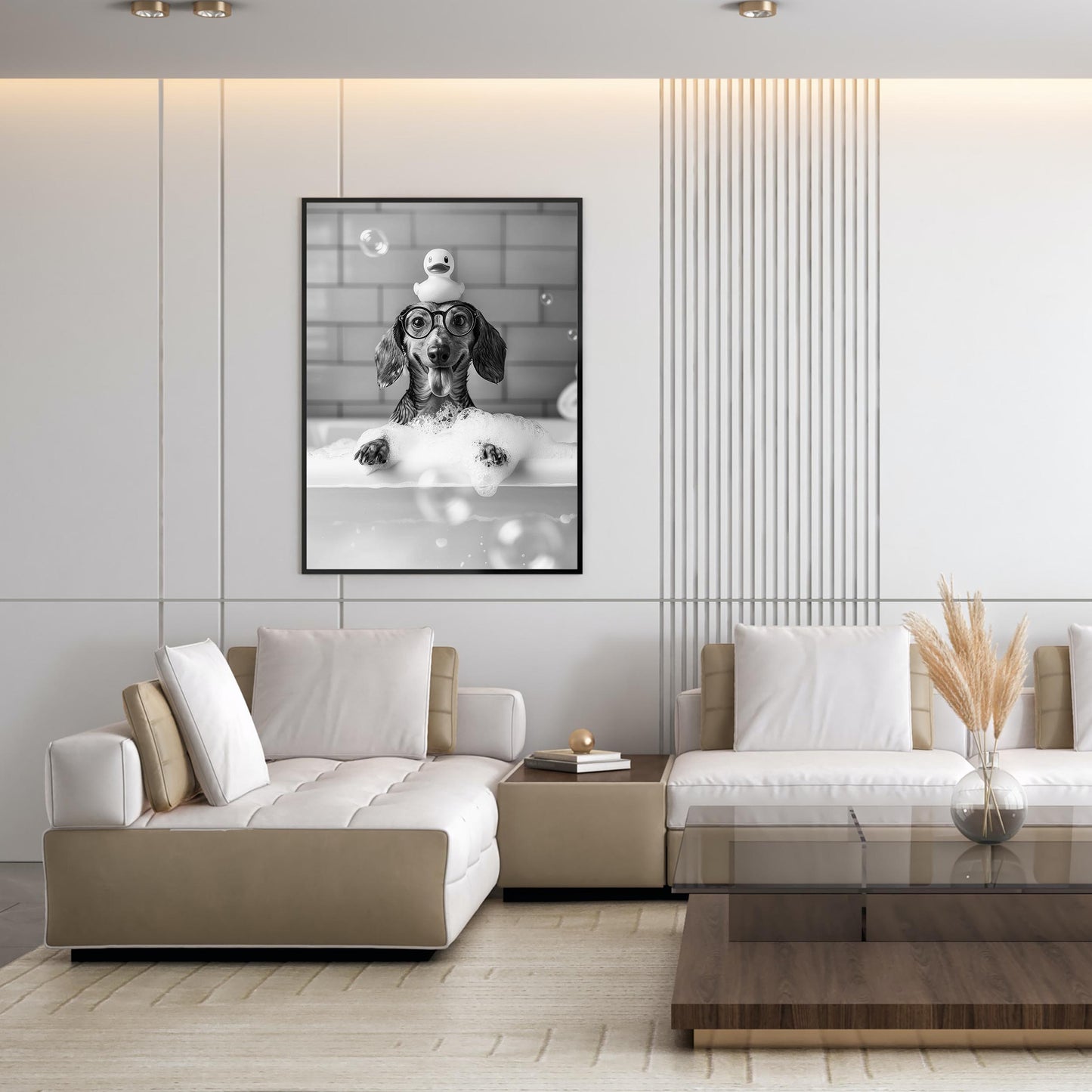 Dachshund Bath Wall Art Wiener In Bathtub Poster, Funny Dog Art, Bathroom Wall Decor - Black and White Print