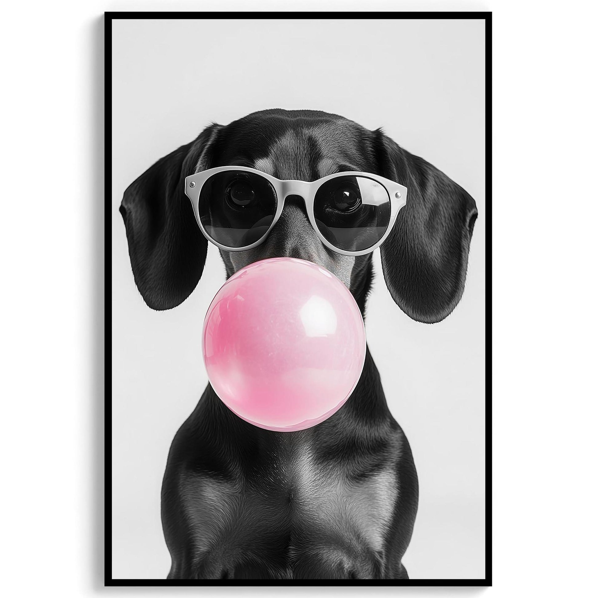 Dachshund Bubble Gum Wall Art Funny Black Wiener Print, Trendy Doxie Poster, Pop Art Dog Portrait, Black and White Decor_