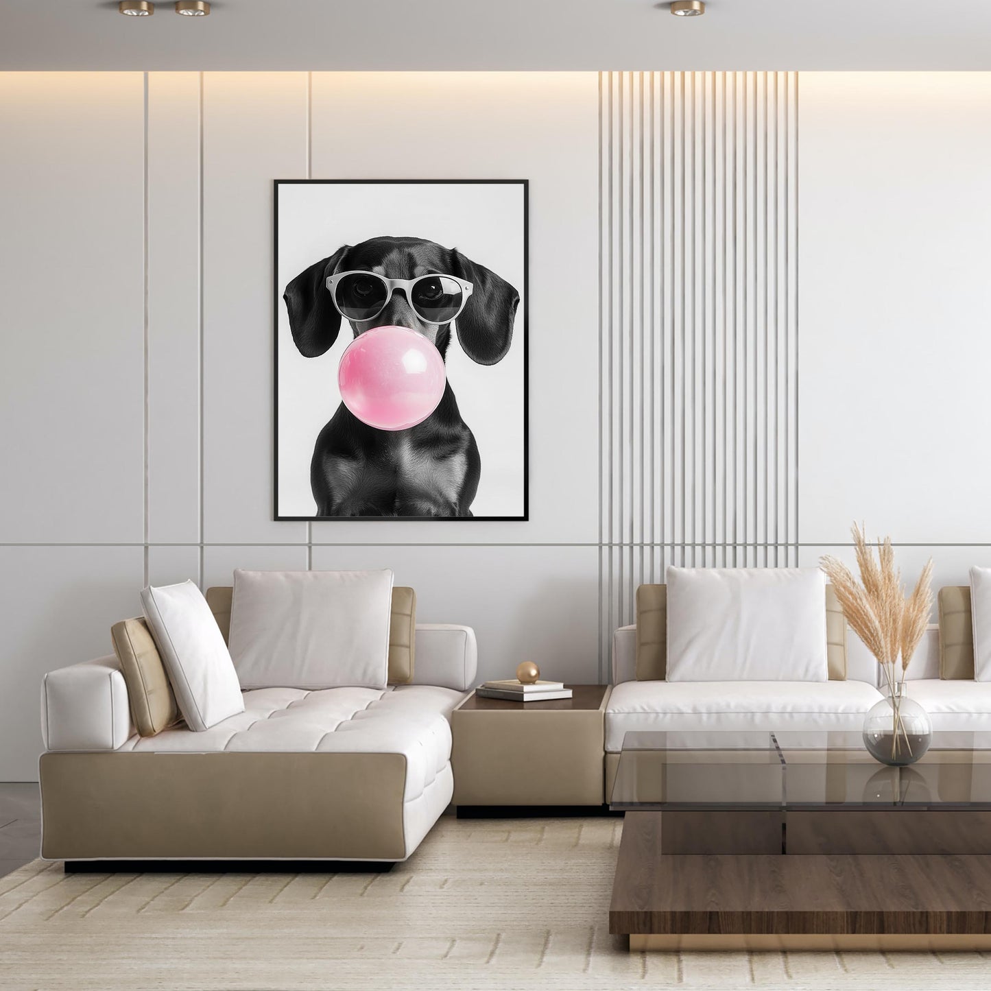 Dachshund Bubble Gum Wall Art Funny Black Wiener Print, Trendy Doxie Poster, Pop Art Dog Portrait, Black and White Decor_