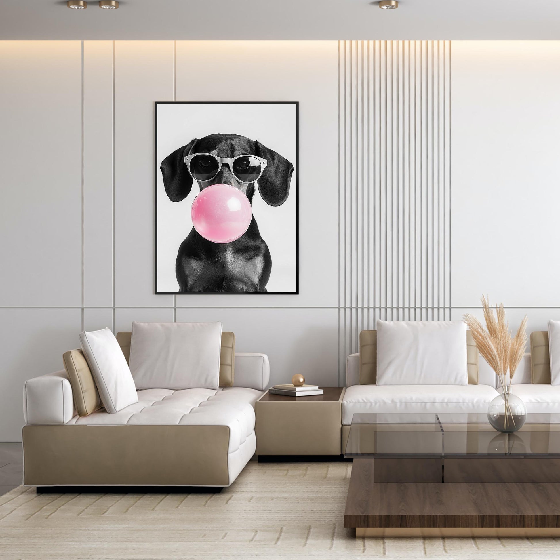 Dachshund Bubble Gum Wall Art Funny Black Wiener Print, Trendy Doxie Poster, Pop Art Dog Portrait, Black and White Decor_