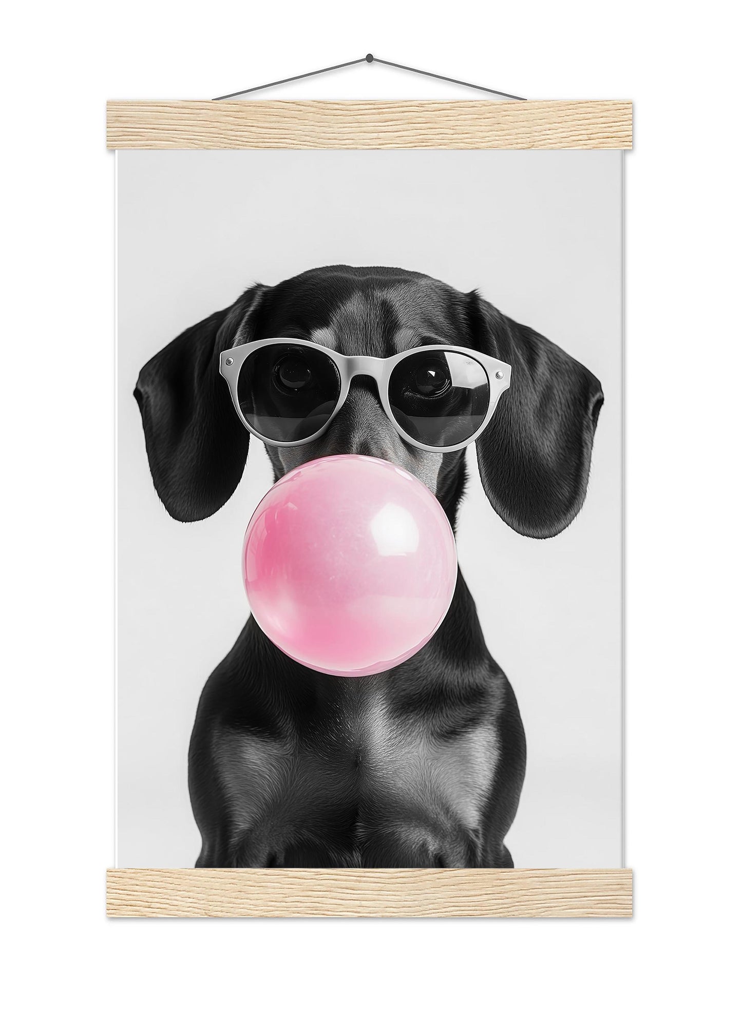 Dachshund Bubble Gum Wall Art Funny Black Wiener Print, Trendy Doxie Poster, Pop Art Dog Portrait, Black and White Decor_