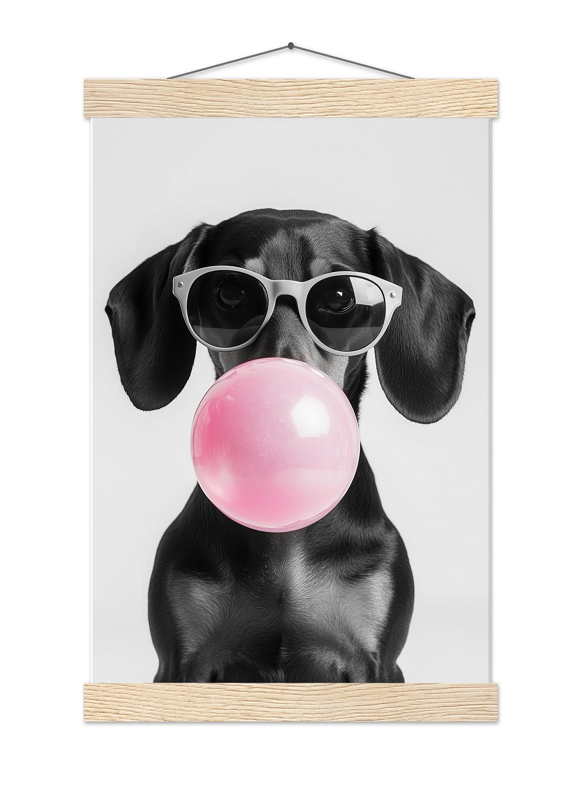 Dachshund Bubble Gum Wall Art Funny Black Wiener Print, Trendy Doxie Poster, Pop Art Dog Portrait, Black and White Decor_