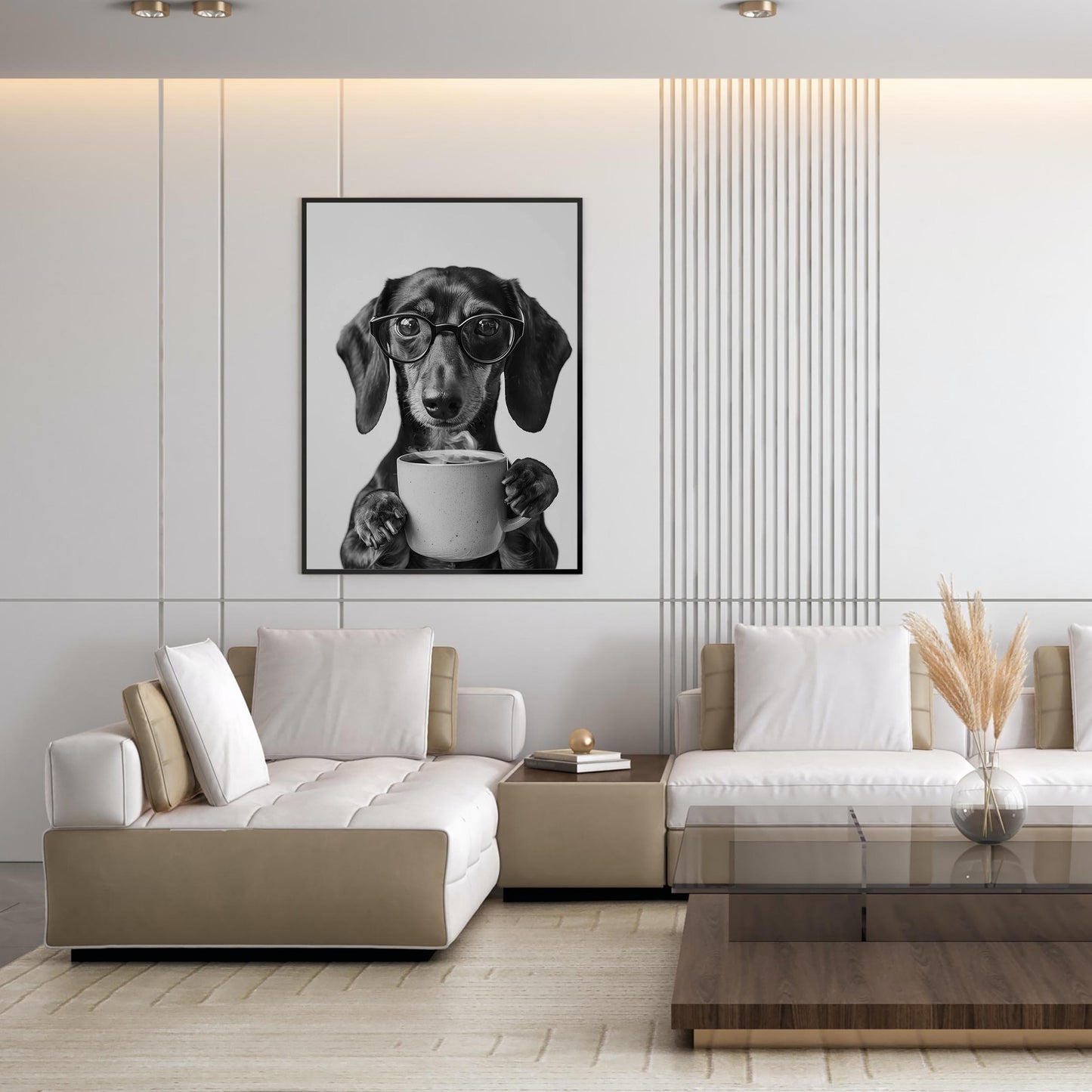 Dachshund Coffee Print Coffee Bar Decor, Funny Wiener Dog Poster, Kitchen Wall Art - Black and White Print