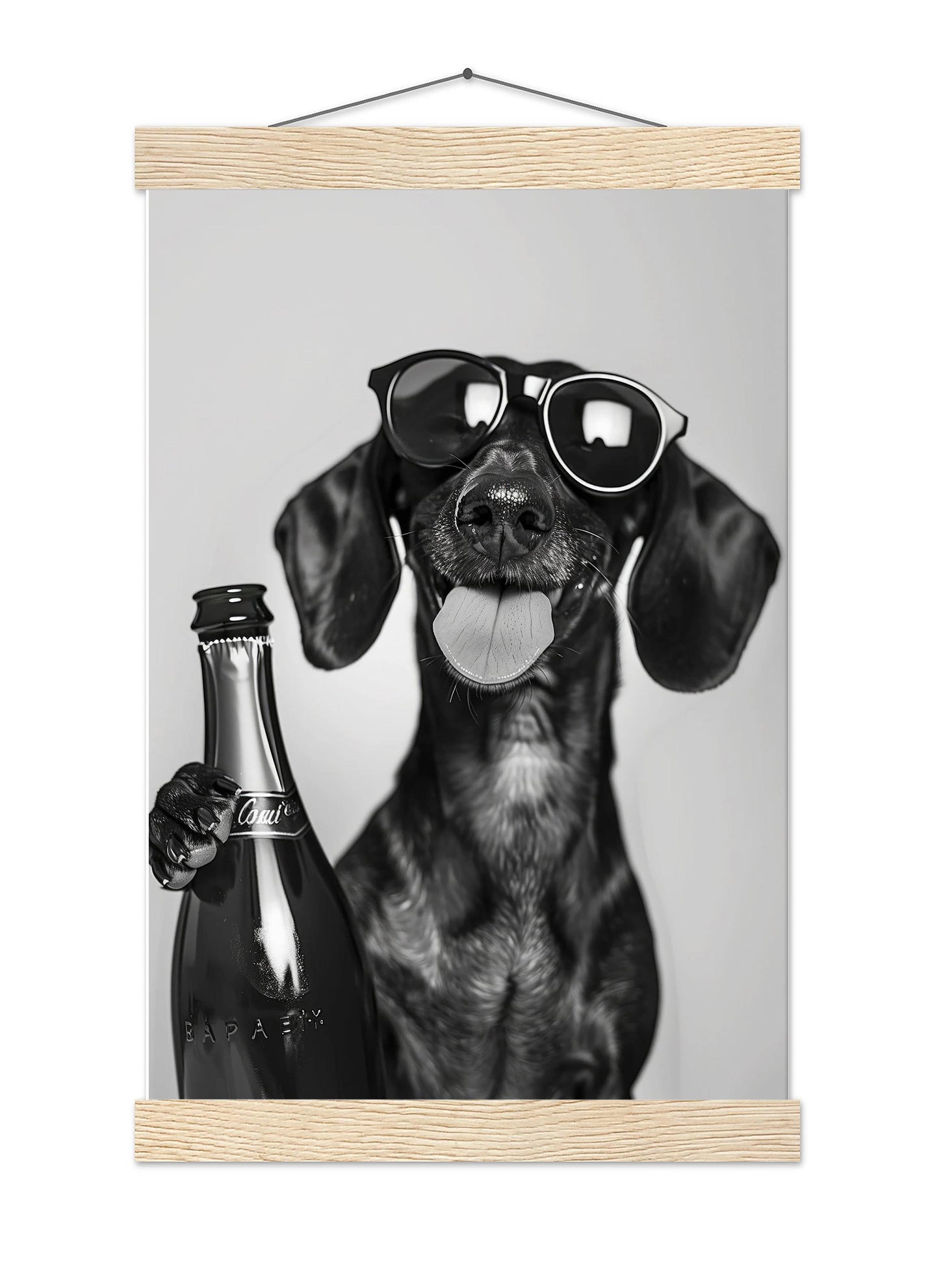 Dachshund Drinking Champagne Print Bar Cart Print, Funny Dog Poster - Trendy Black and White Wall Art