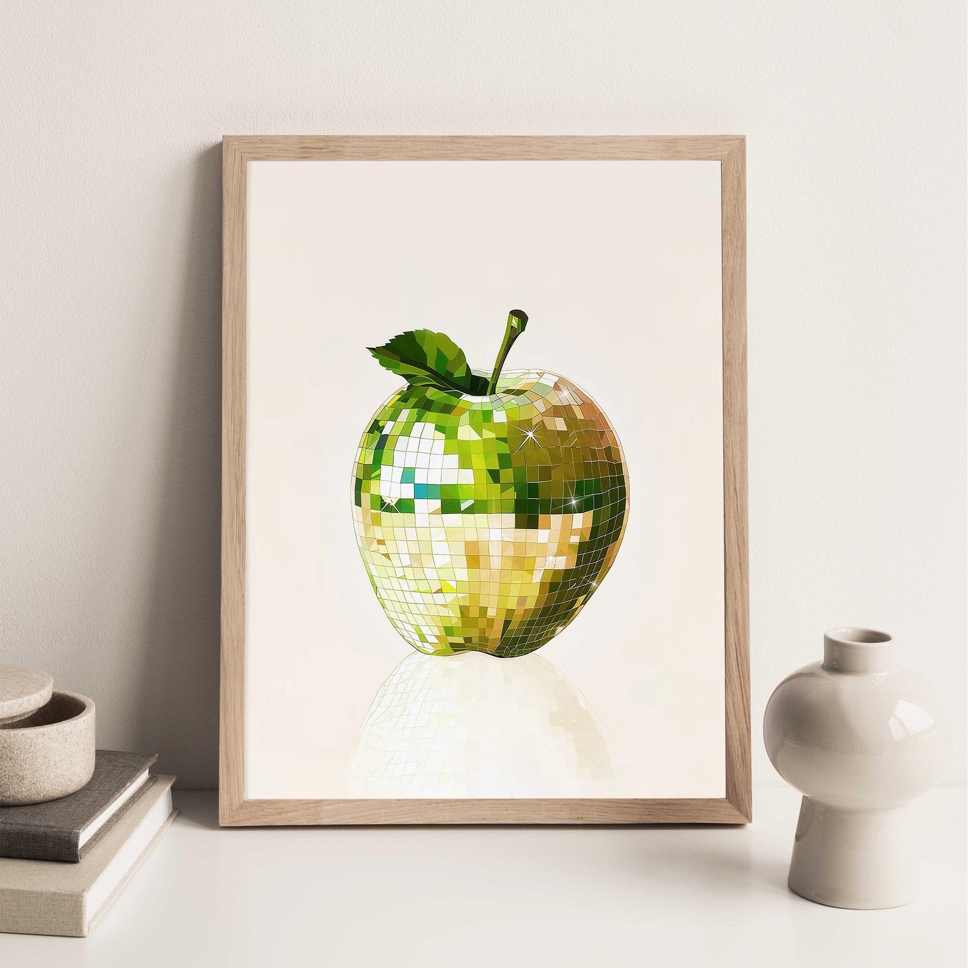 Disco Apple Art Print, Glam Kitchen Wall Decor