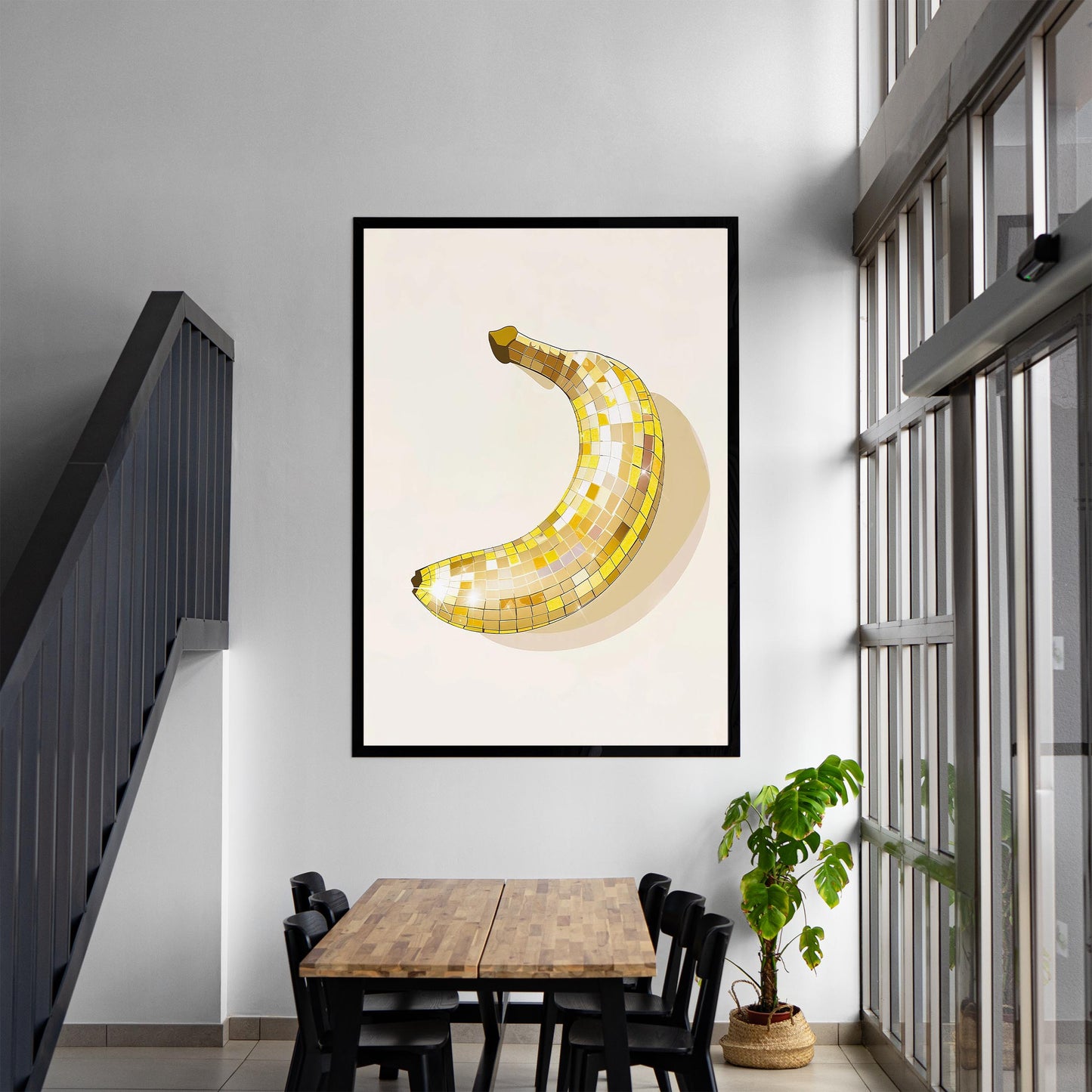 Disco Ball Banana Art Print, Trendy Kitchen Wall Decor