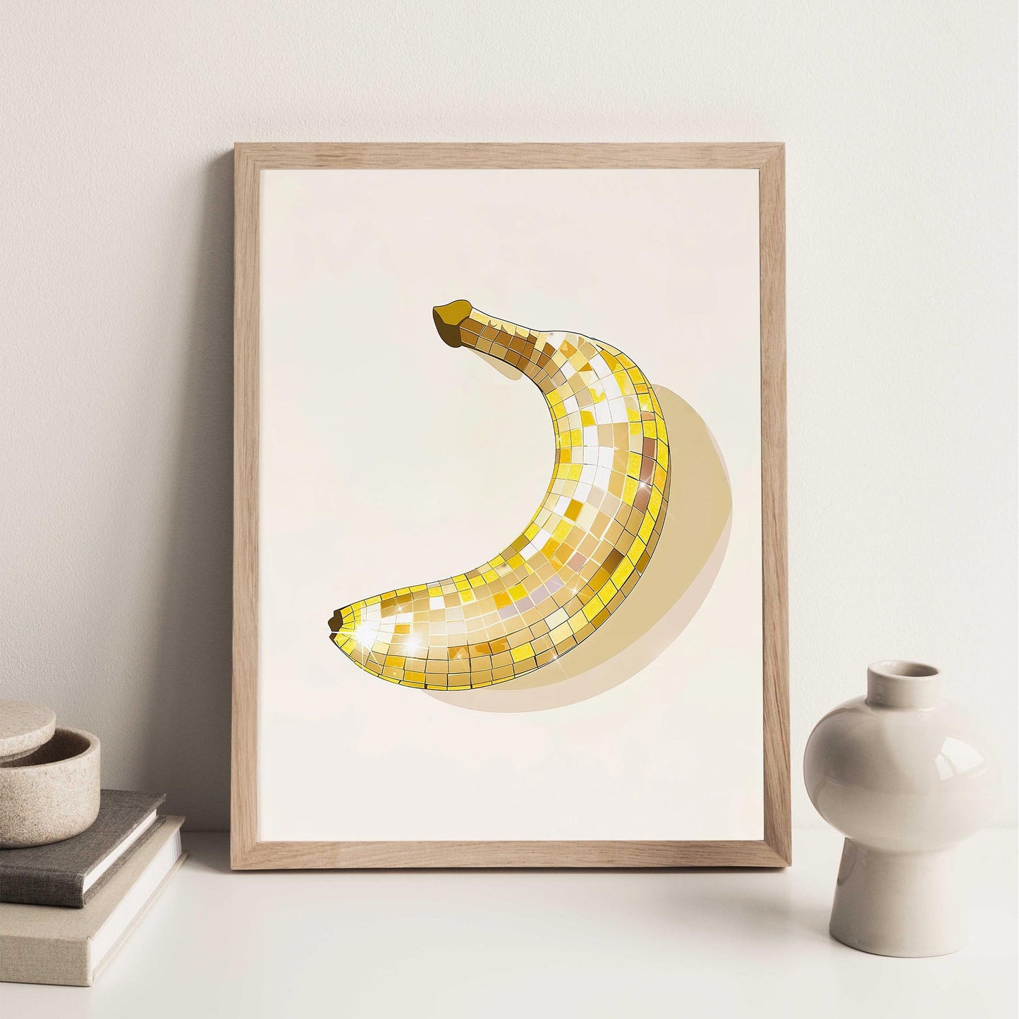 Disco Ball Banana Art Print, Trendy Kitchen Wall Decor