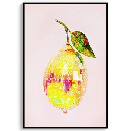 Disco Ball Lemon Art Print, Glam Dorm Room Decor
