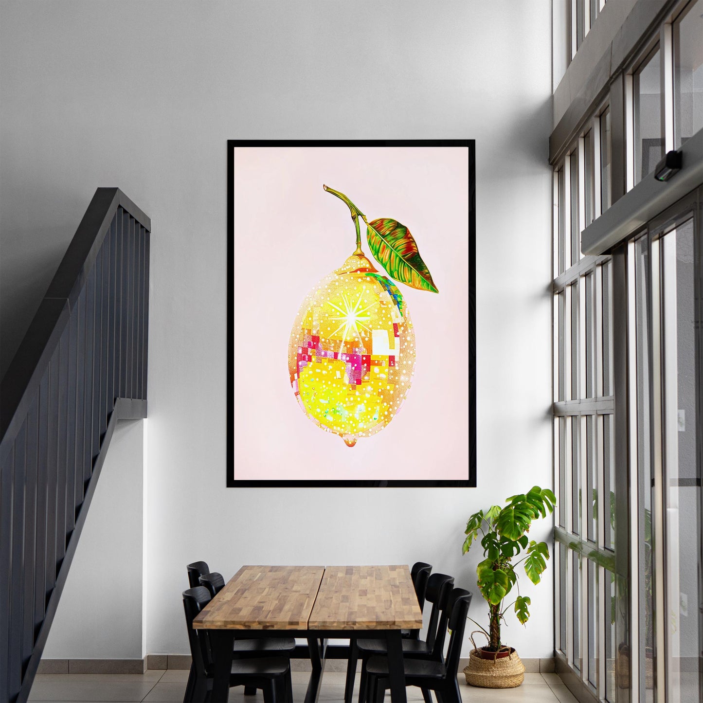 Disco Ball Lemon Art Print, Glam Dorm Room Decor