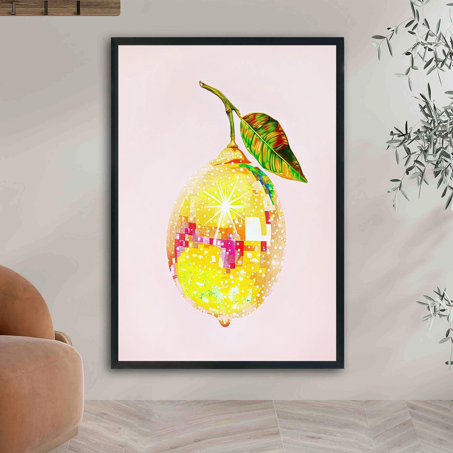 Disco Ball Lemon Art Print, Glam Dorm Room Decor